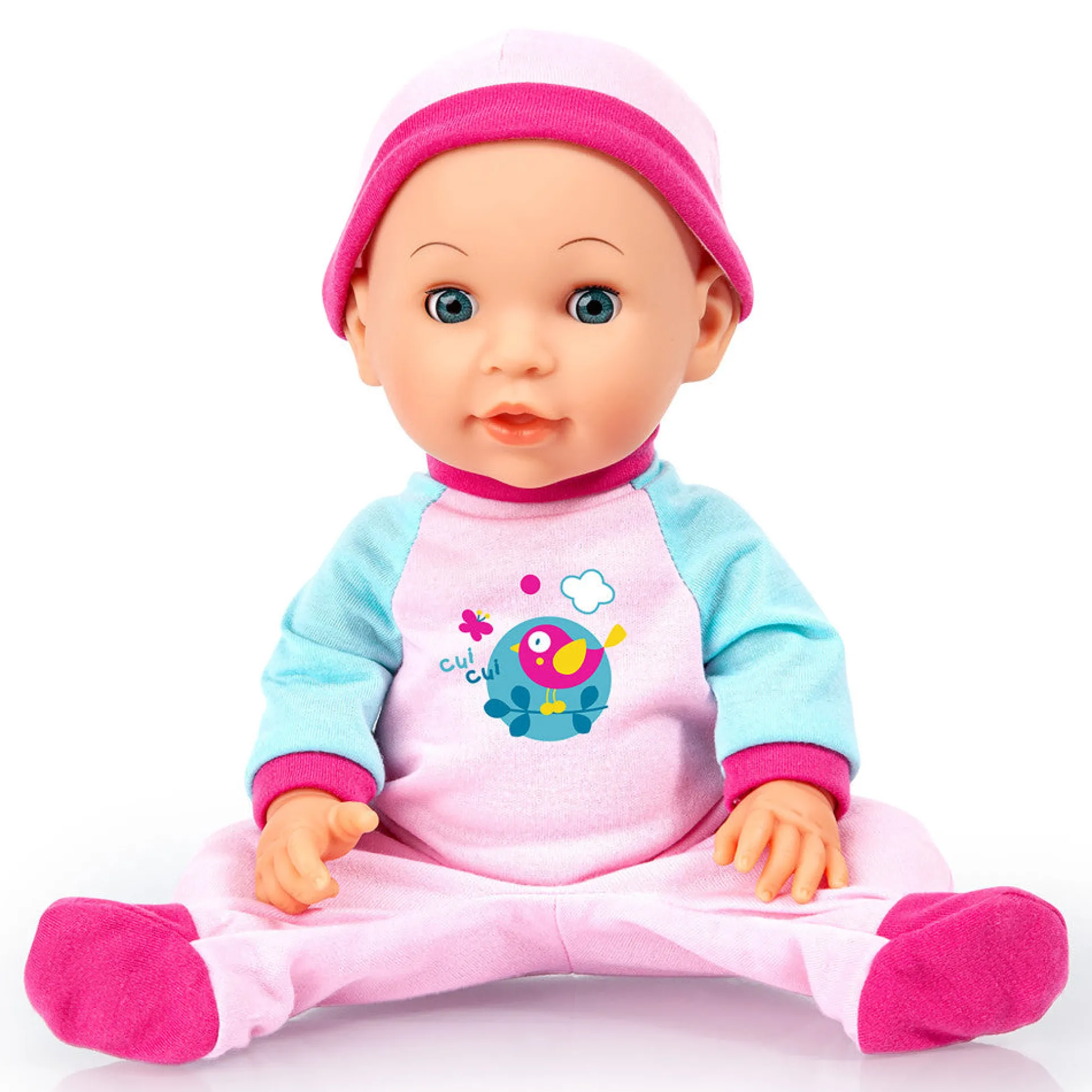 Bayer Design 15-inch Bouncy Baby Doll - Bird Pink & Blue