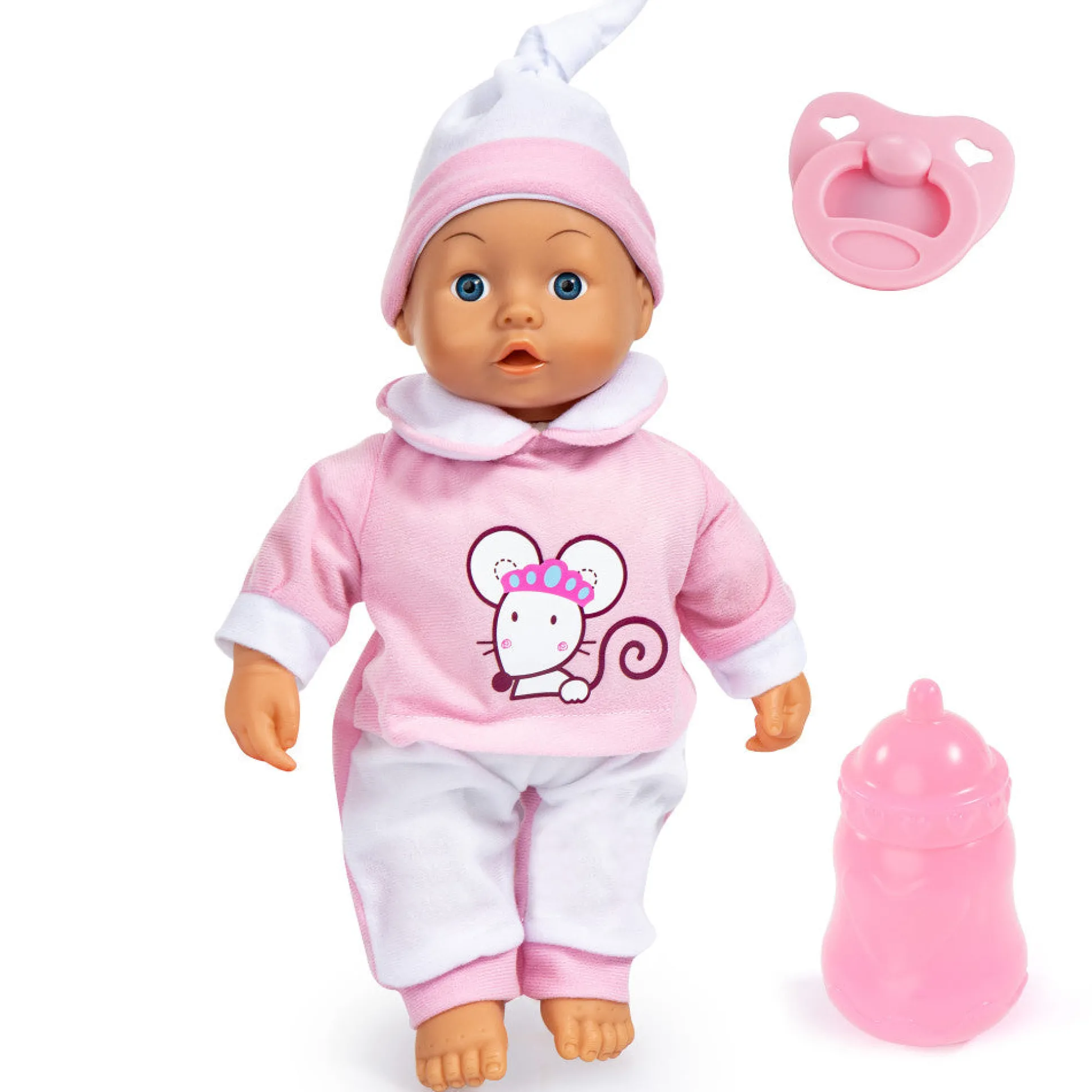 Bayer Design 14-inch Interactive Baby Doll - Pink Mouse Outfit