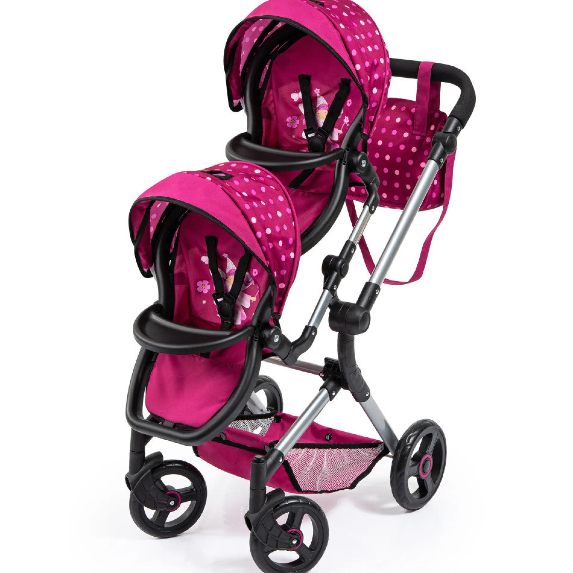 Bayer Design Neo Twin Doll Pram, Hot Pink & Polka Dots, Fairy Theme, Ages 3+