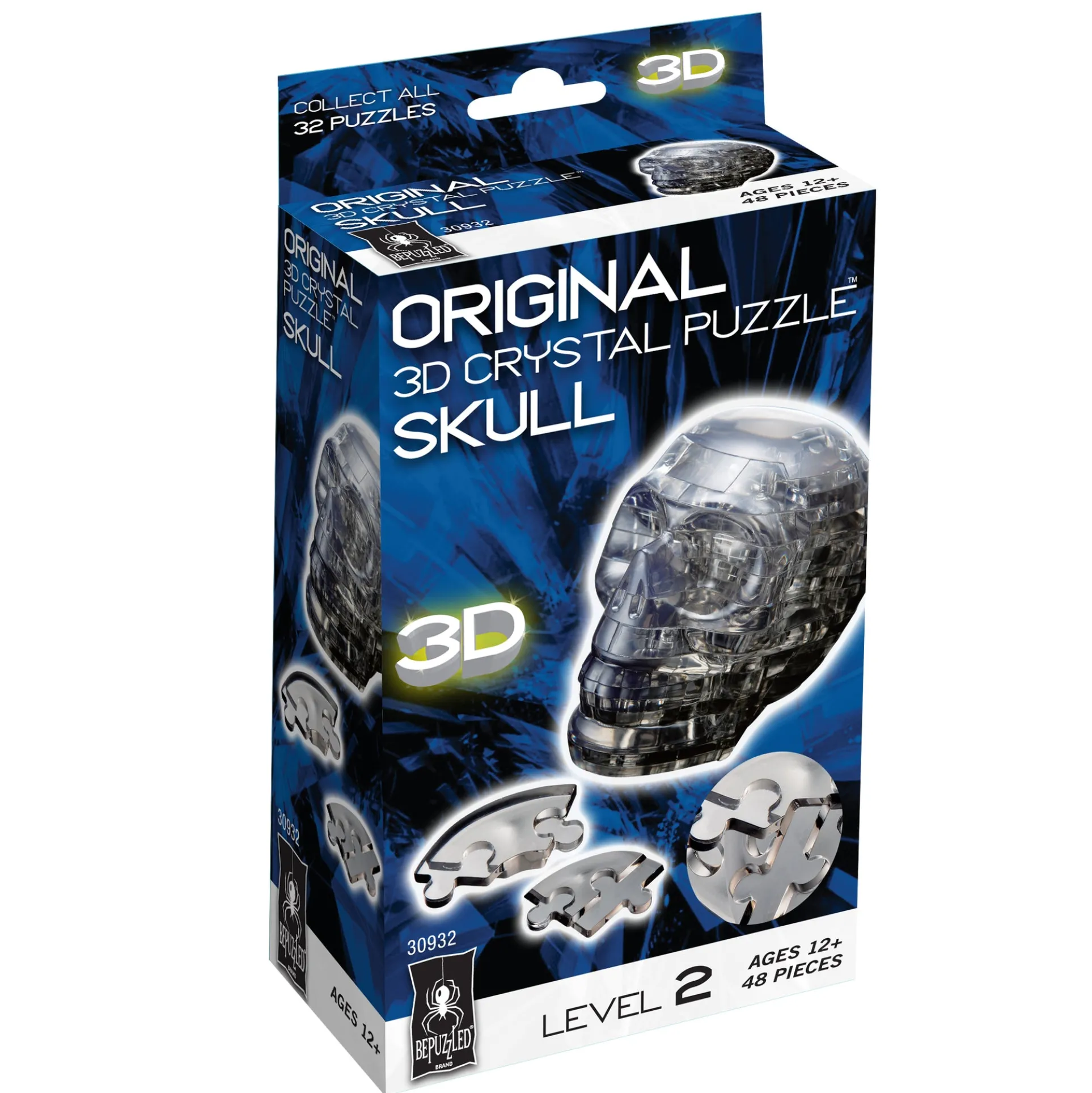 BePuzzled Black Skull 3D Crystal Puzzle - Enigmatic 48-Piece Challenge
