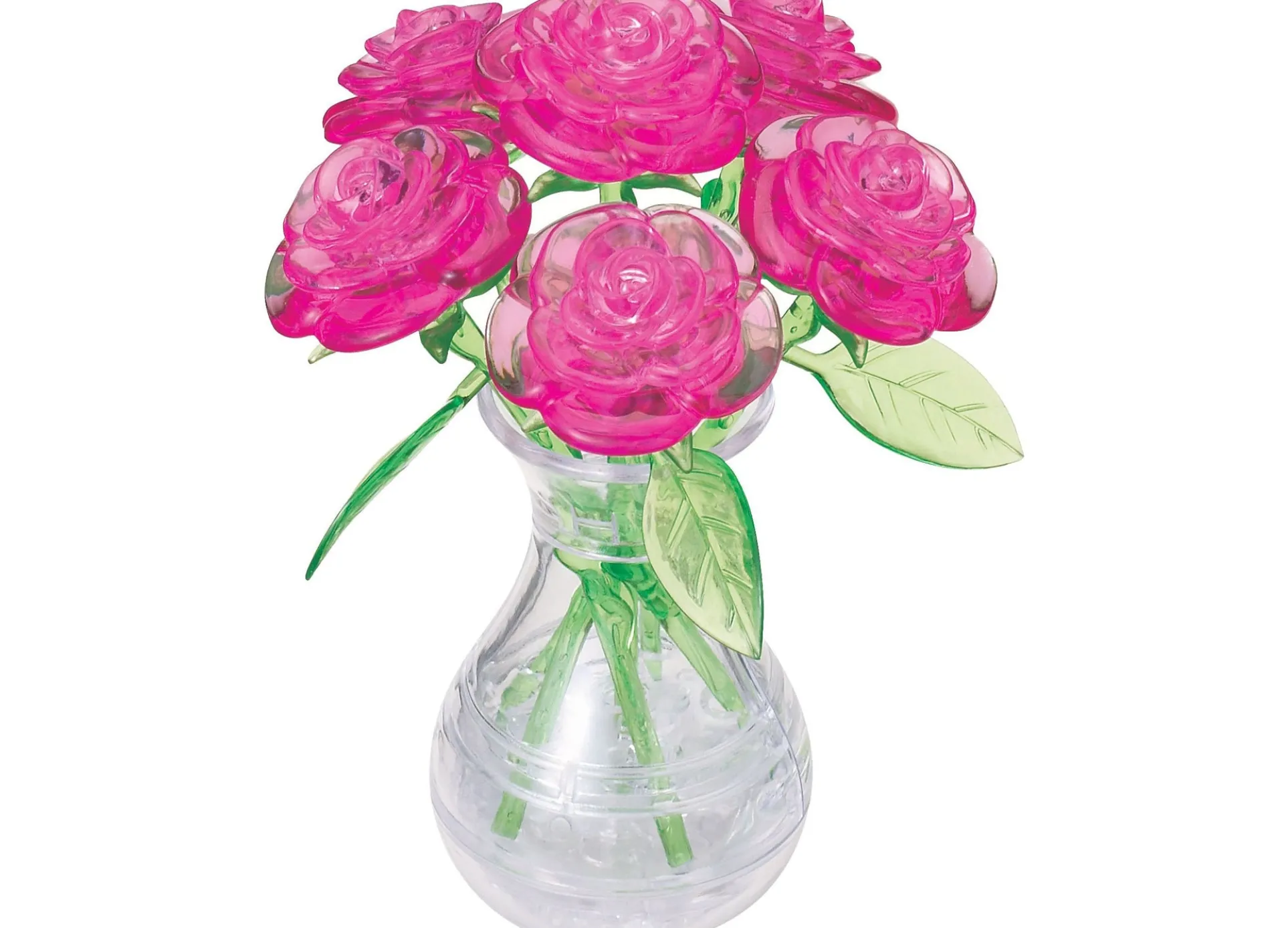 BePuzzled 3D Crystal Puzzle - Playful Pink Roses in a Vase, 47 Pieces