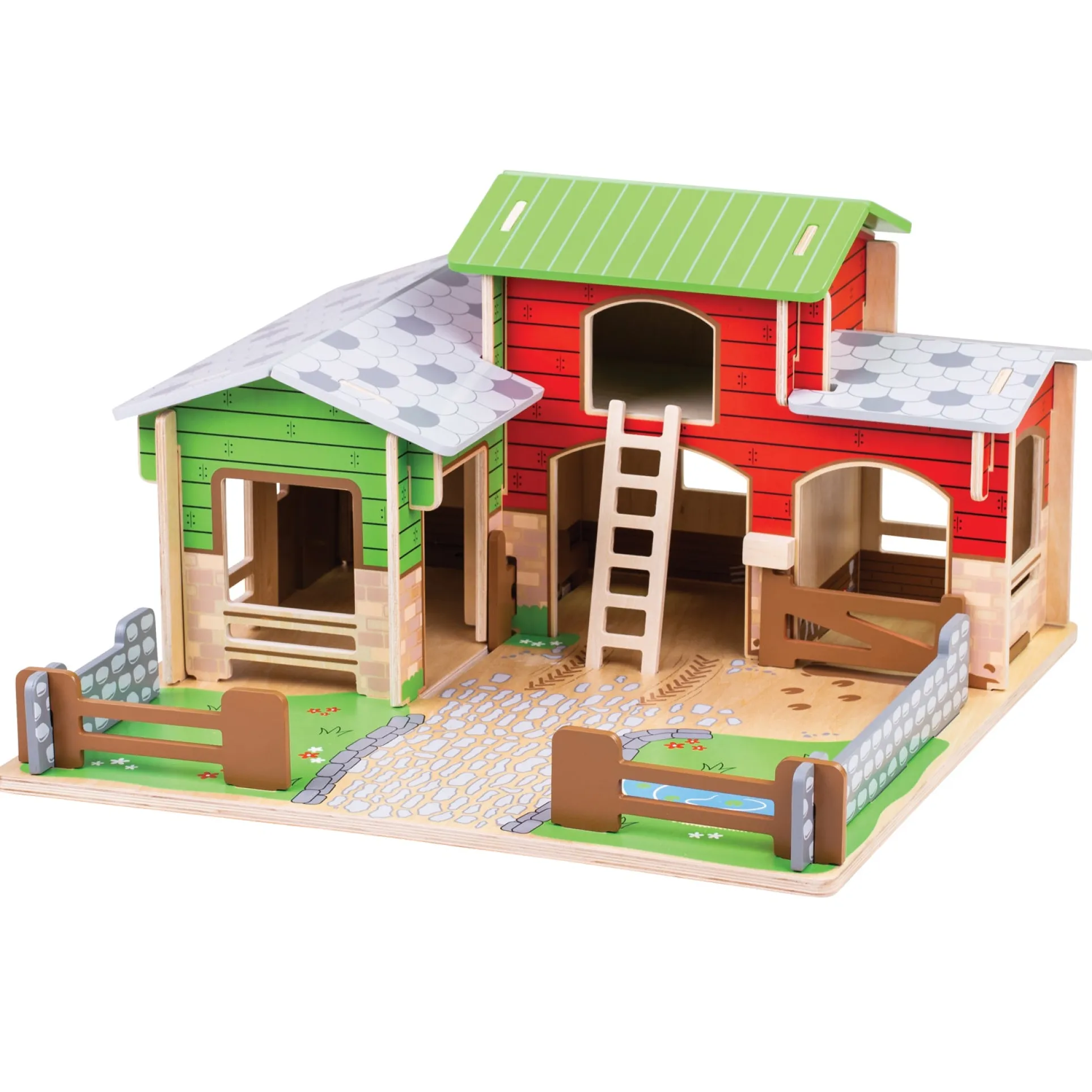 Bigjigs Toys Cobblestone Farm Playset - Interactive Wooden Farm