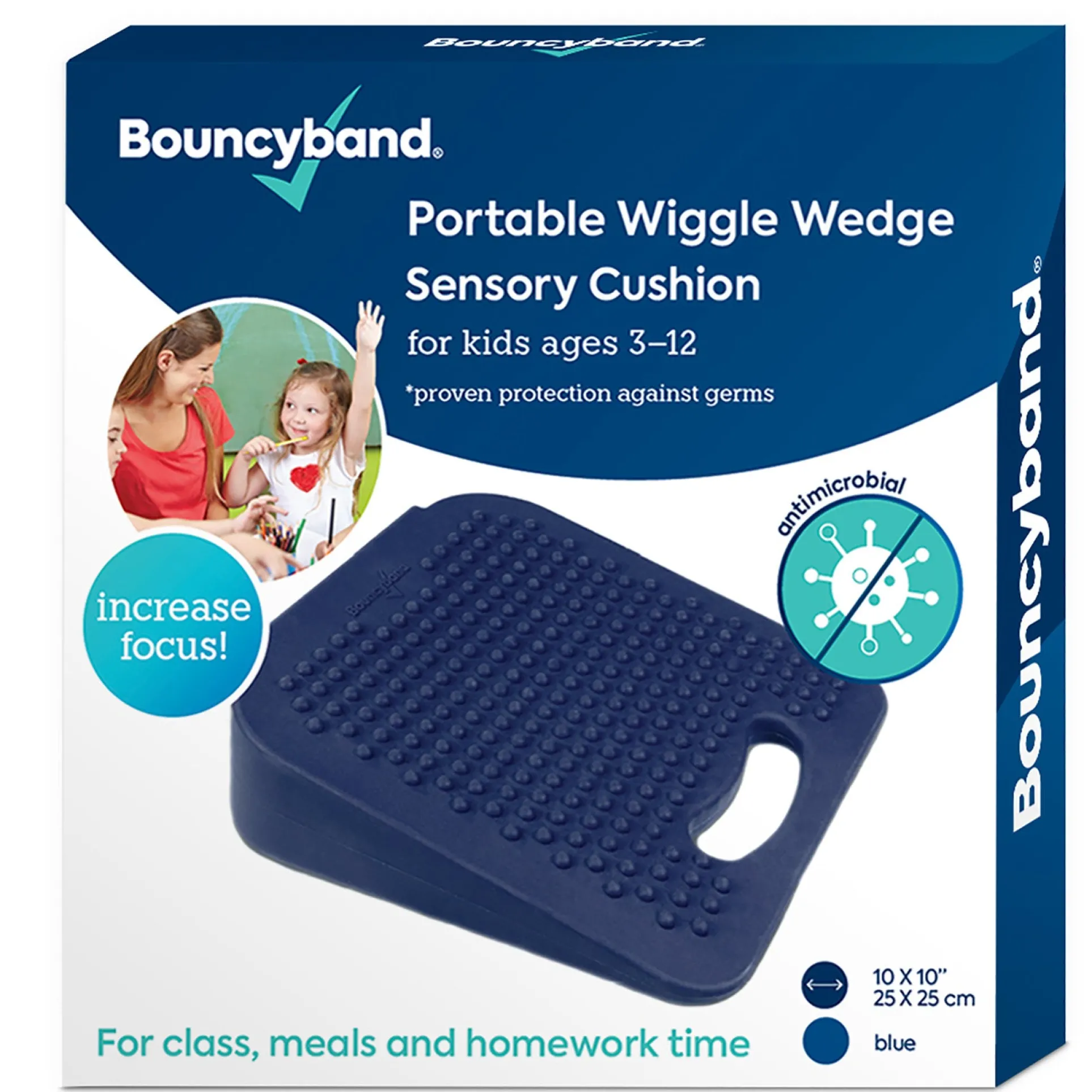 Bouncyband Antimicrobial Wiggle Wedge Sensory Cushion, 10" Square