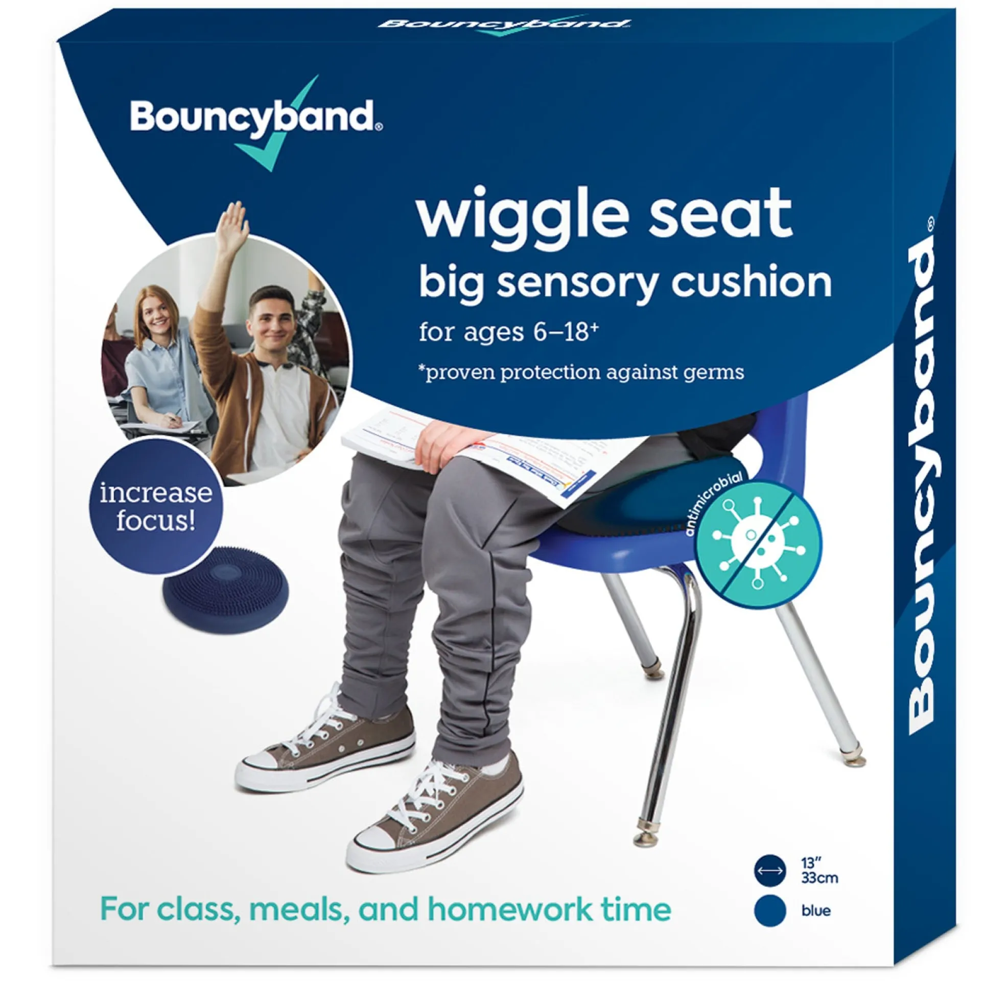 Bouncyband Antimicrobial Wiggle Seat Sensory Cushion, Blue 13"/33cm