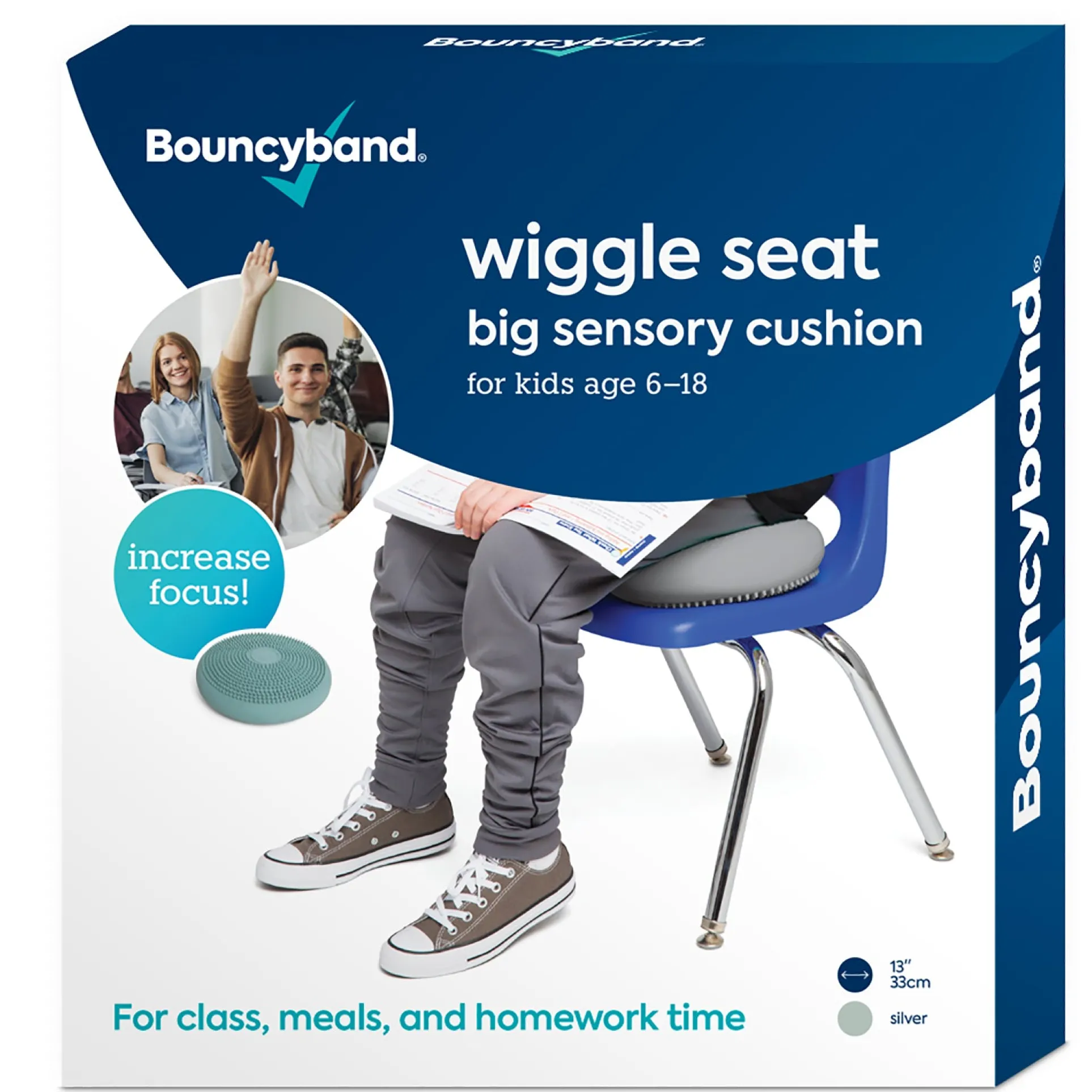 Bouncyband Big Wiggle Seat Sensory Cushion, Silver - Active Sitting for Kids