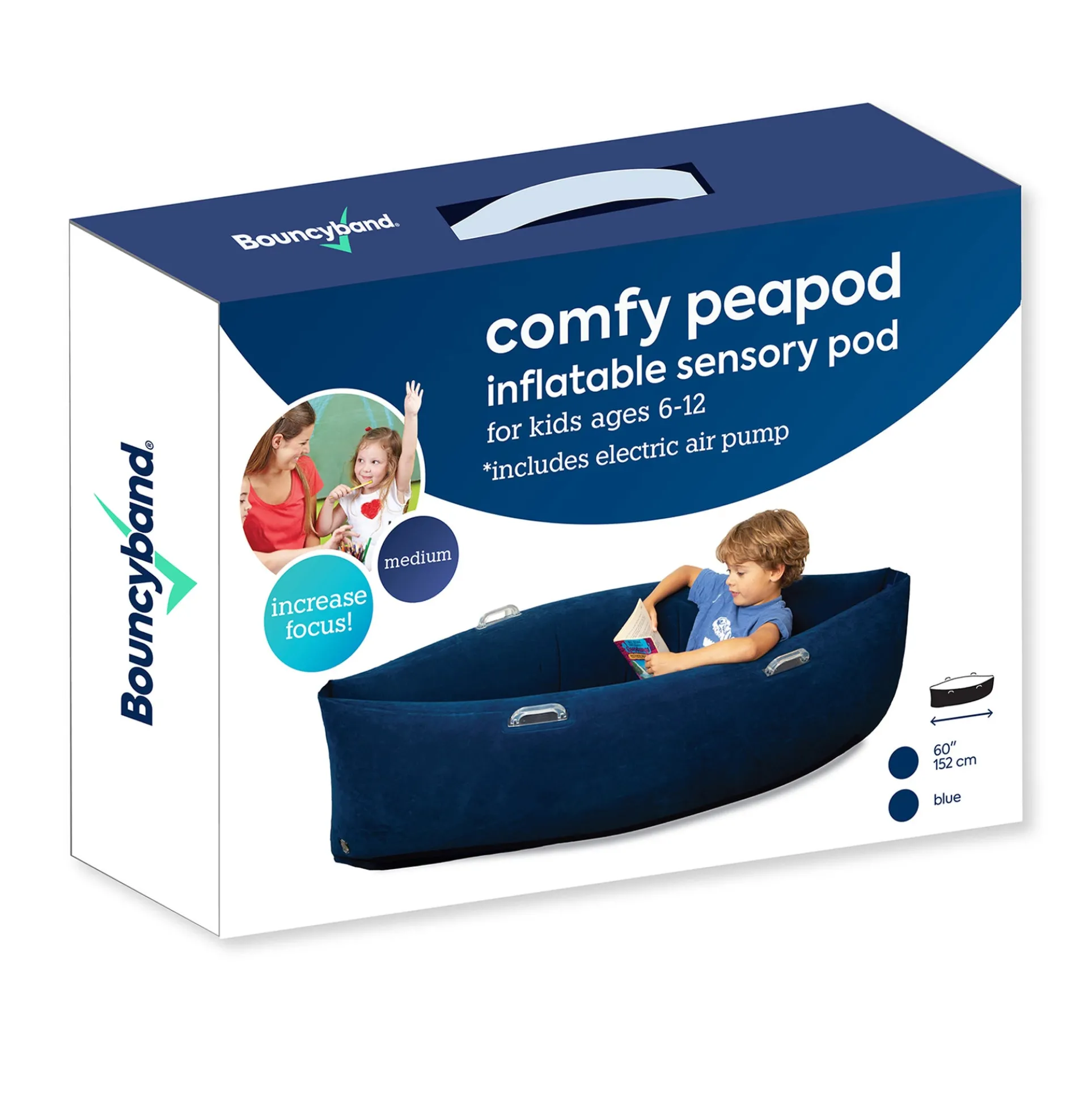 Bouncyband Comfy Hugging Peapod Sensory Pod for Kids, 60", Blue