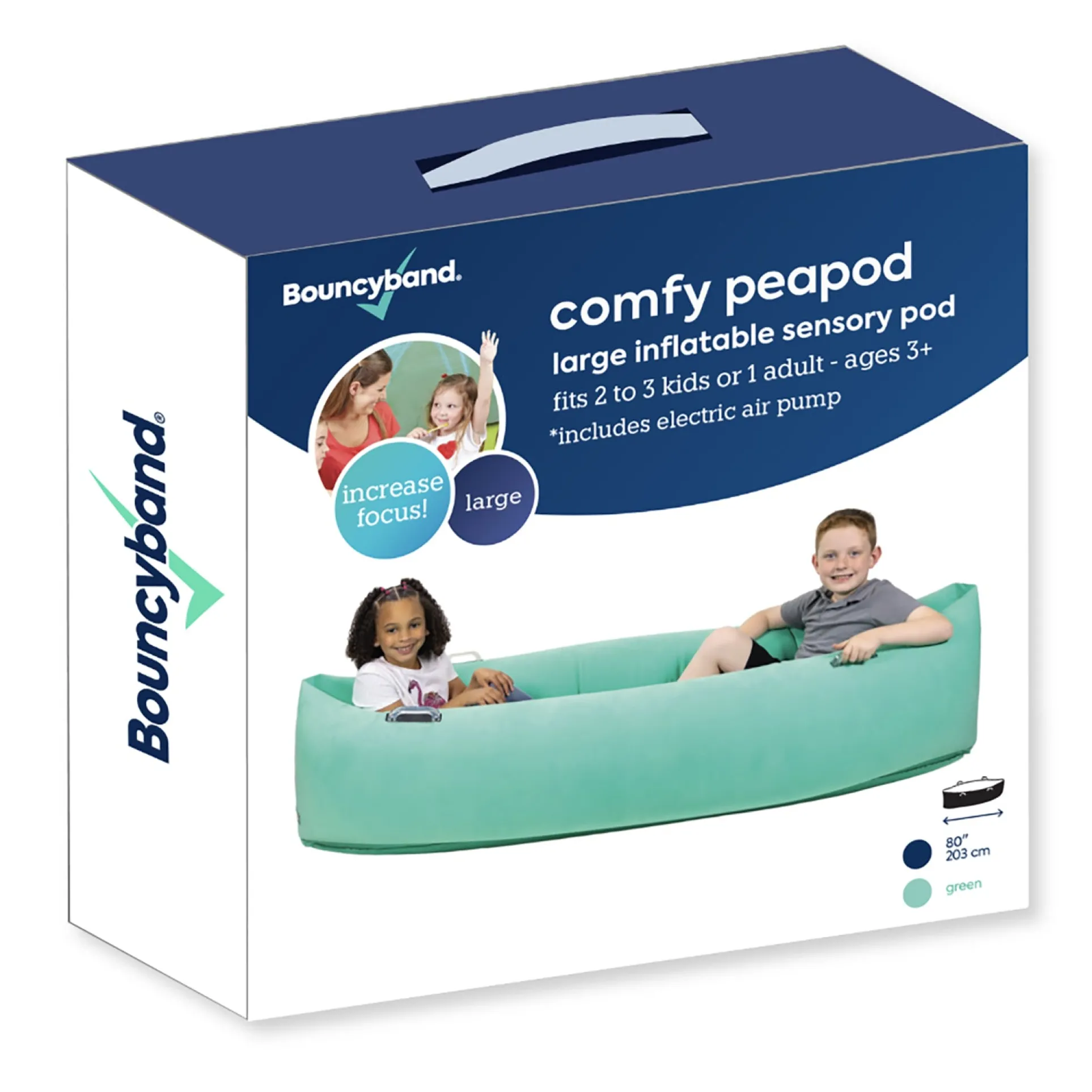 Bouncyband Comfy Peagreen Sensory Peapod - 80 Inch Inflatable Retreat