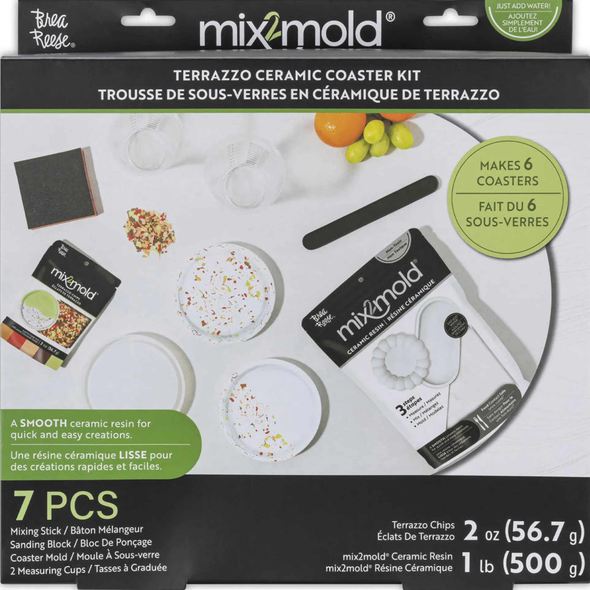 Brea Reese Mix2Mold Pastel Terrazzo DIY Ceramic Coaster Kit - Creates 6 Coasters