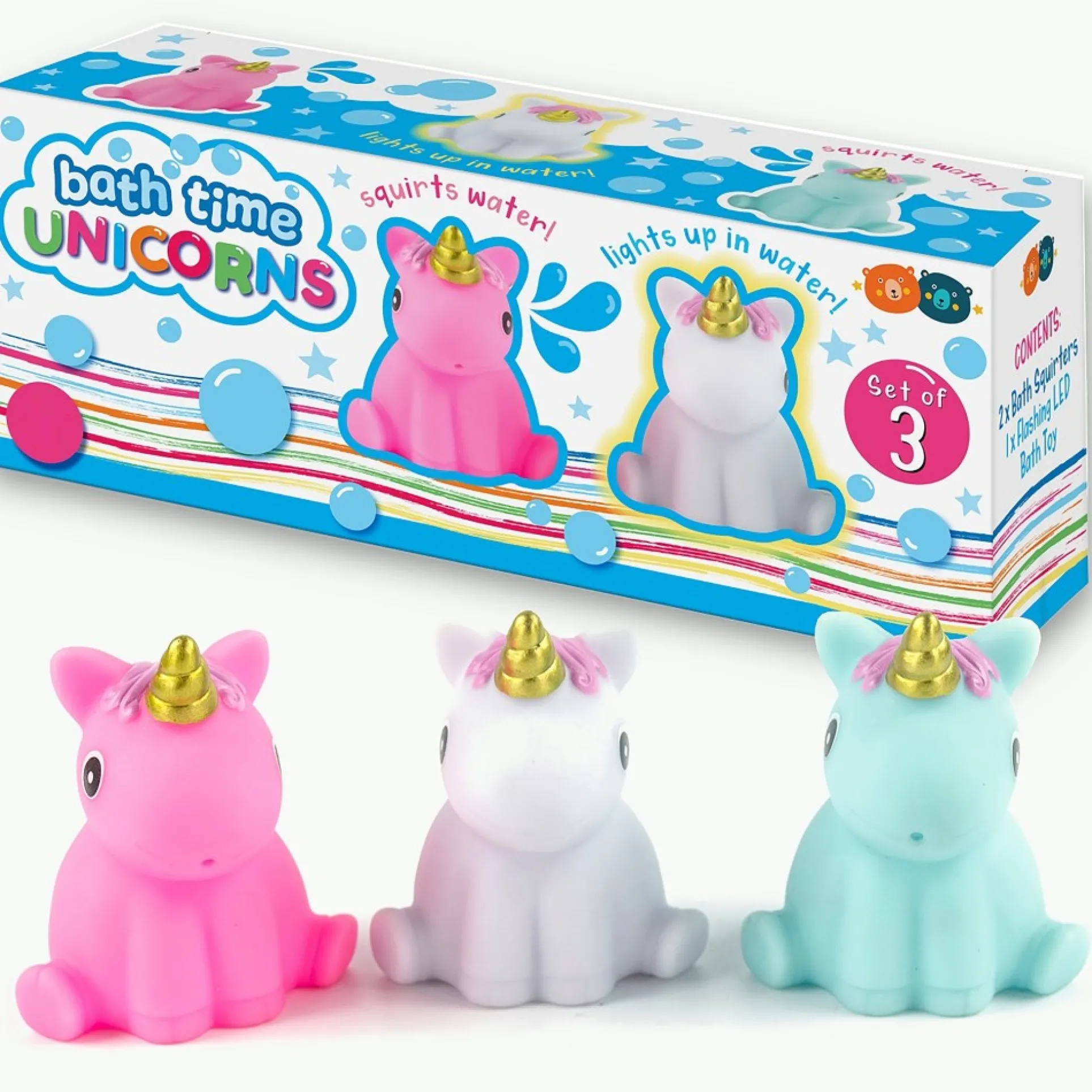 Buddy & Barney Unicorn Bath Time Fun - 3 Piece Light-Up Toy Set