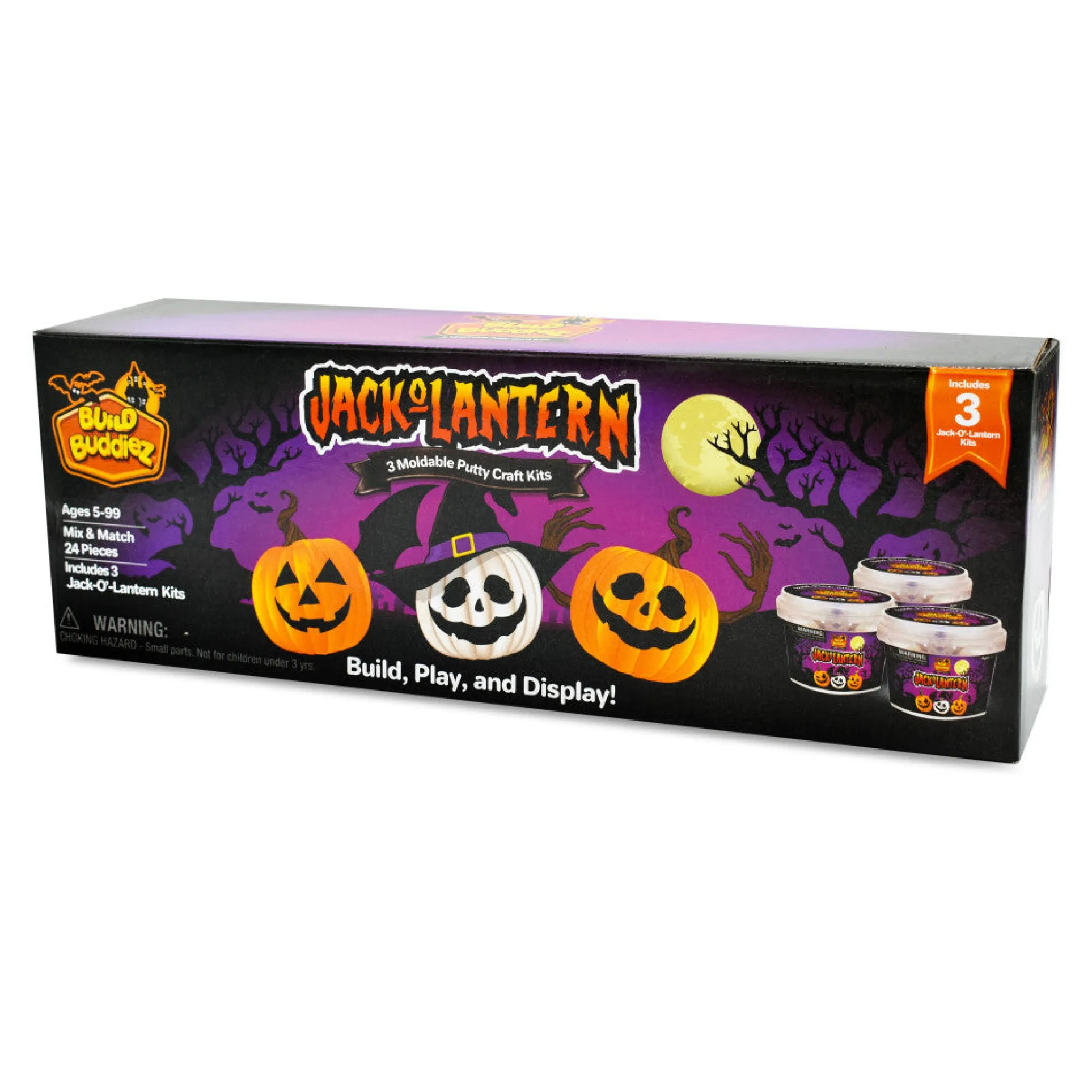 Build Buddiez Halloween Jack-O-Lantern Craft Kit 3-Pack - Kids Ages 5+
