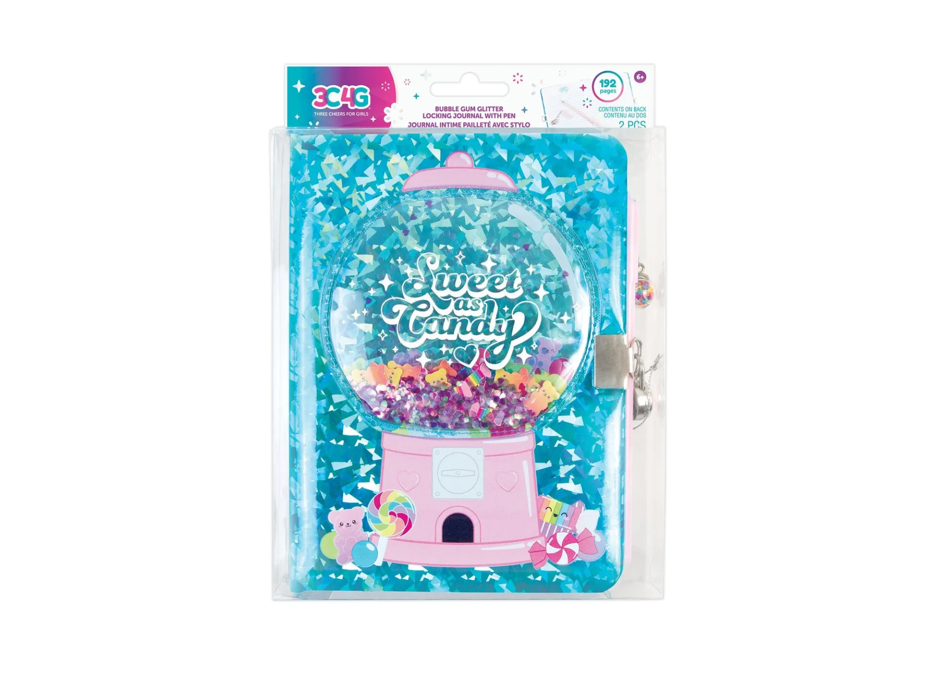 3C4G Bubble Gum Glitter Locking Journal with Pen - Pink