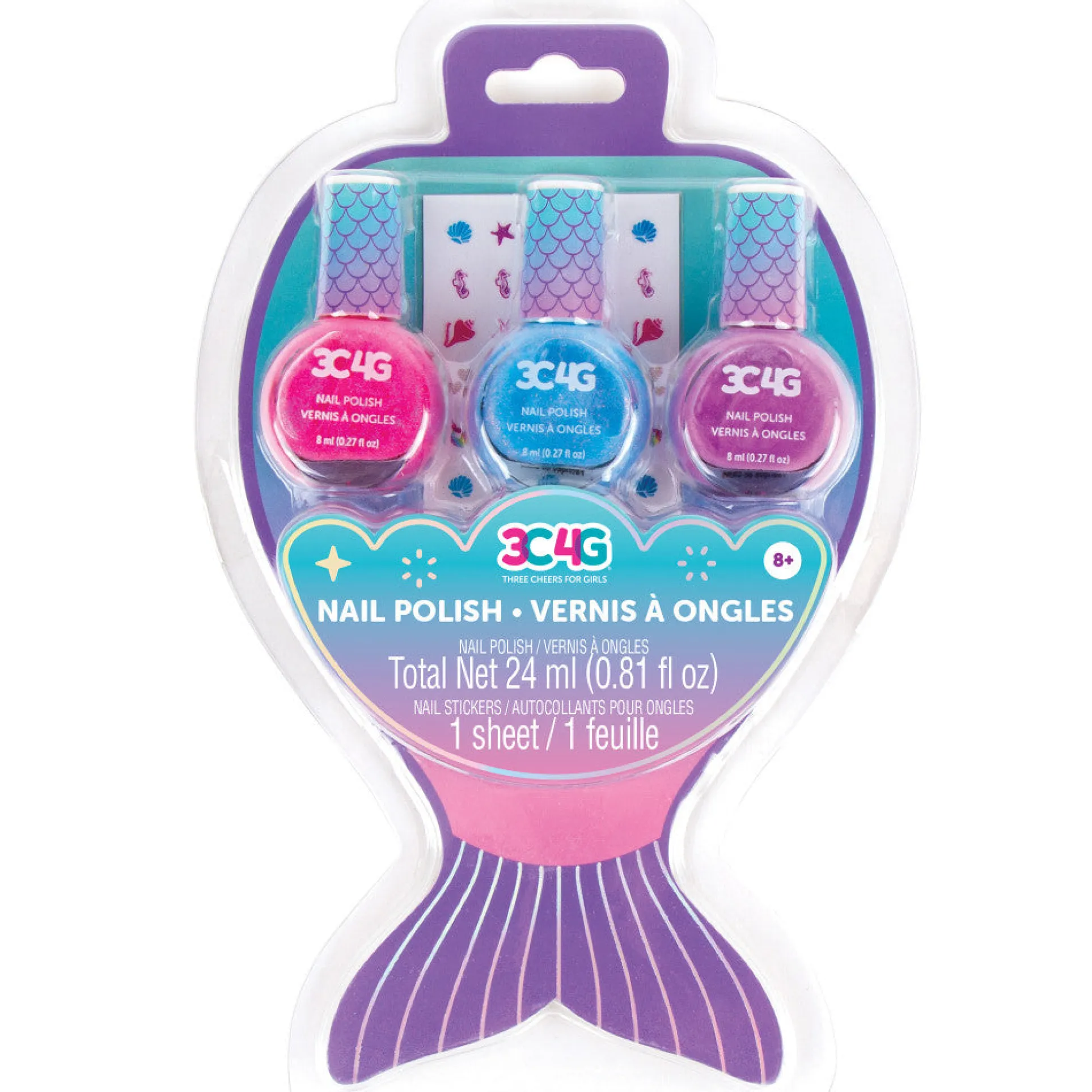 3C4G Make It Real Mermaid Shimmer Trio Nail Polish Set - Bright Pink, Purple