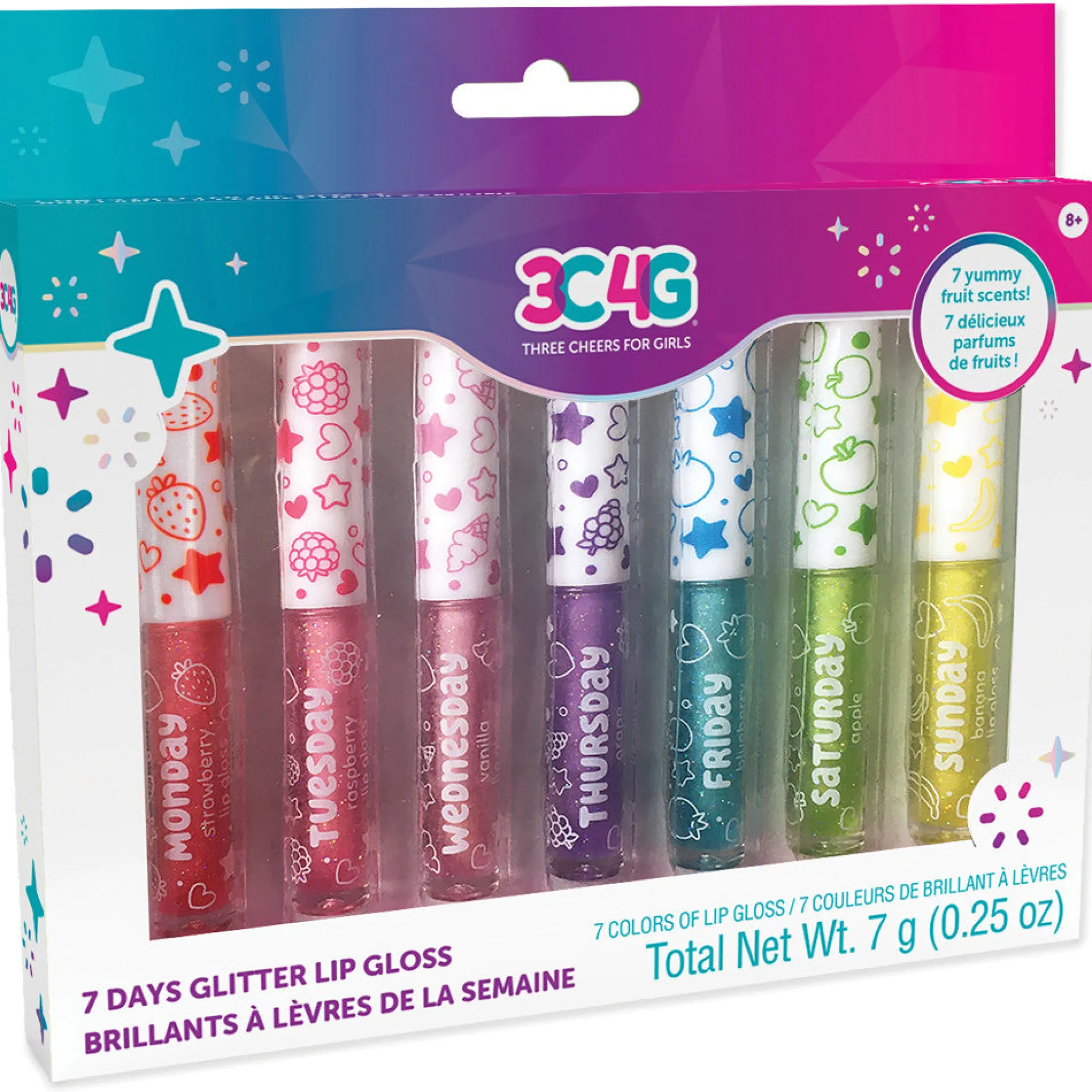 3C4G Sparkle Collection 7-Day Glitter Lip Gloss Set for Kids