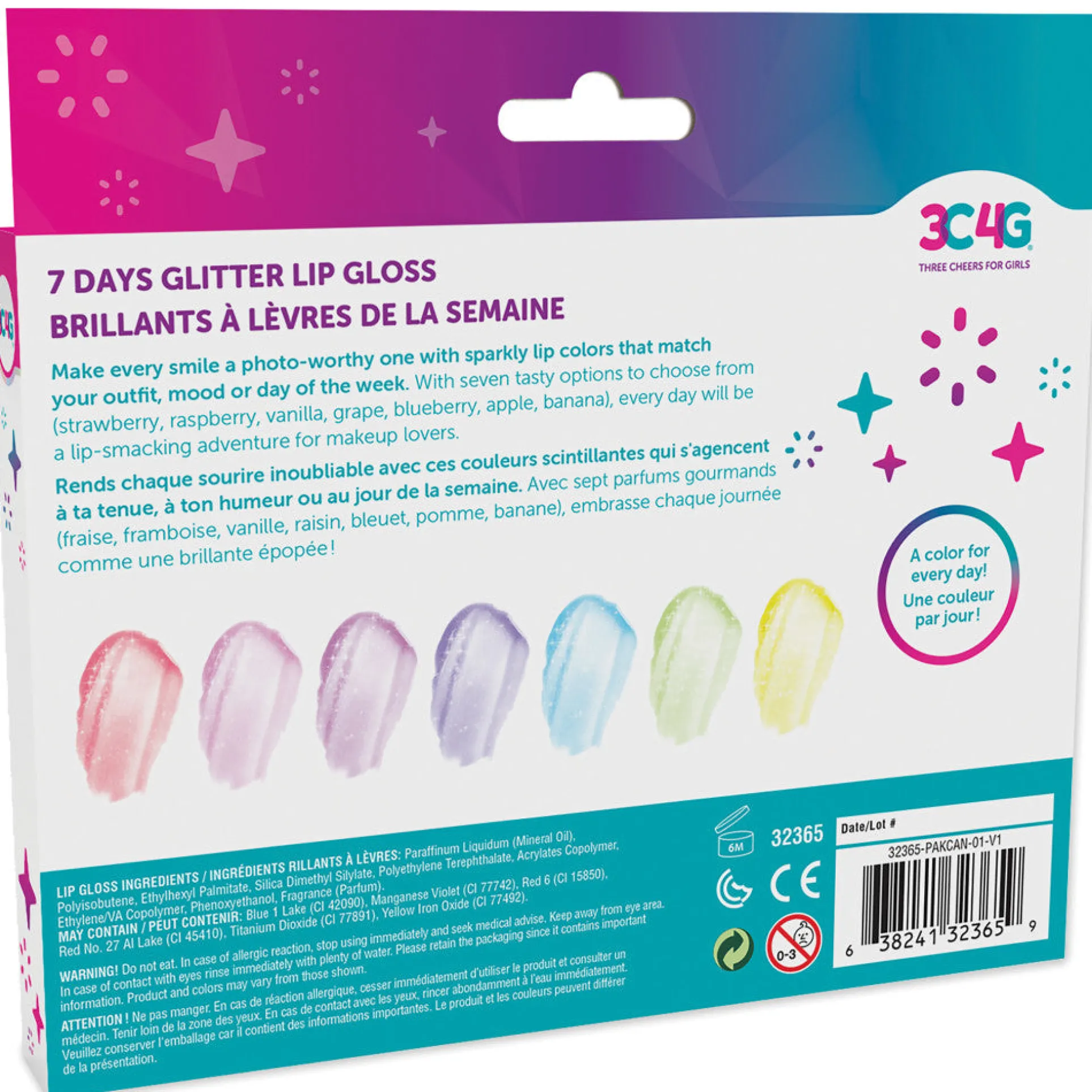 3C4G Sparkle Collection 7-Day Glitter Lip Gloss Set for Kids