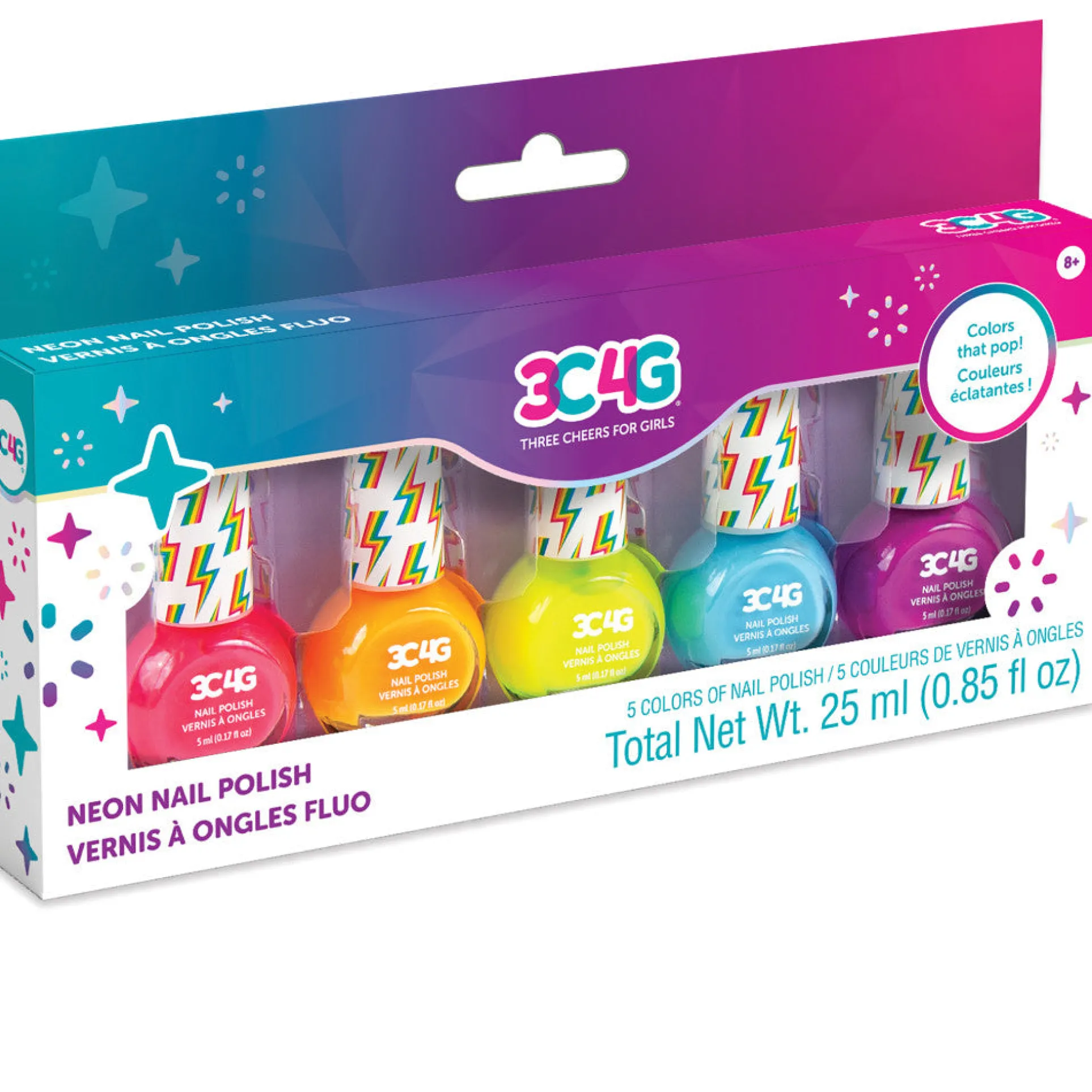 3C4G Vibrant Neon Nail Polish Set - Kids' Manicure Kit