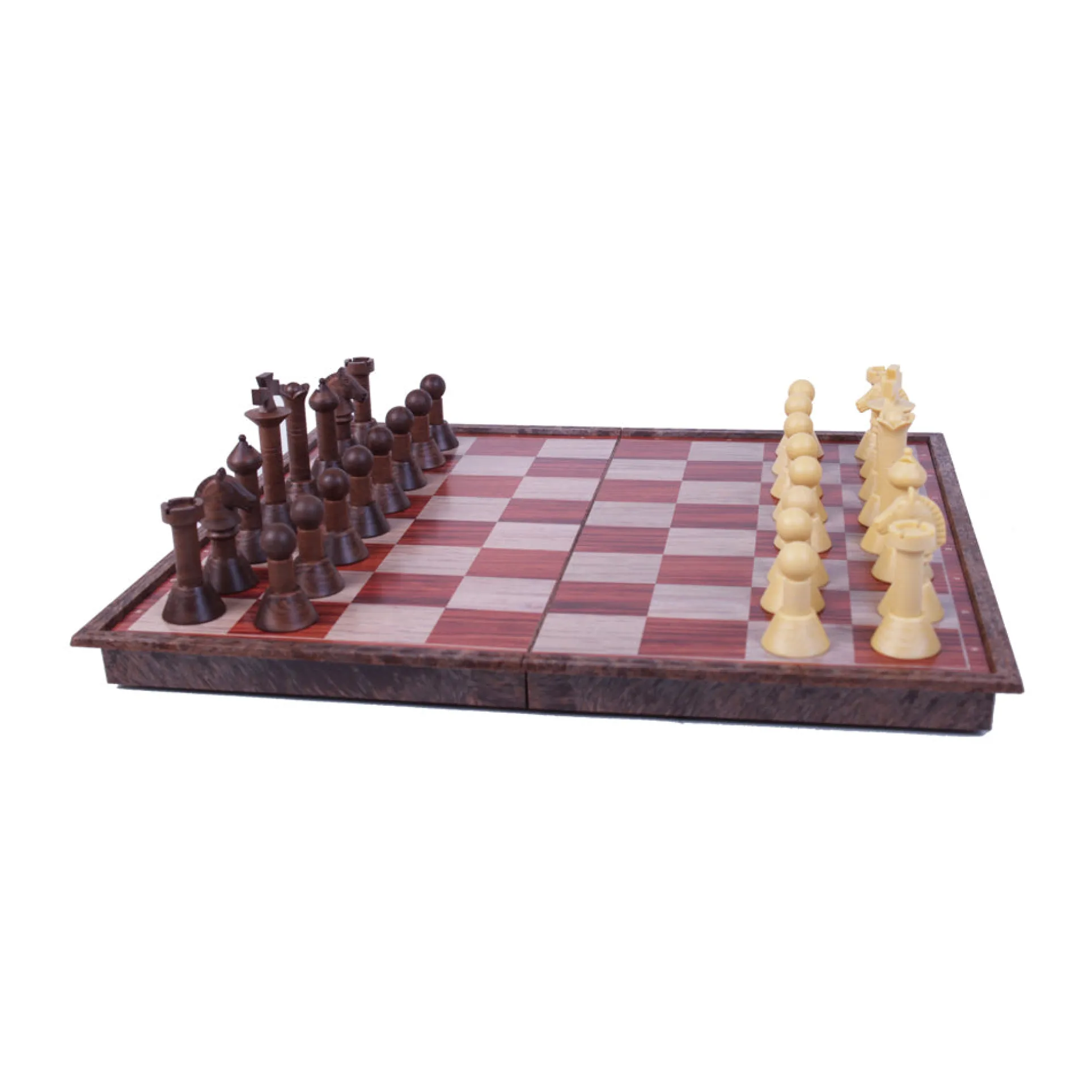 Classic Wood-Grain Magnetic Chess Set with Storage Board