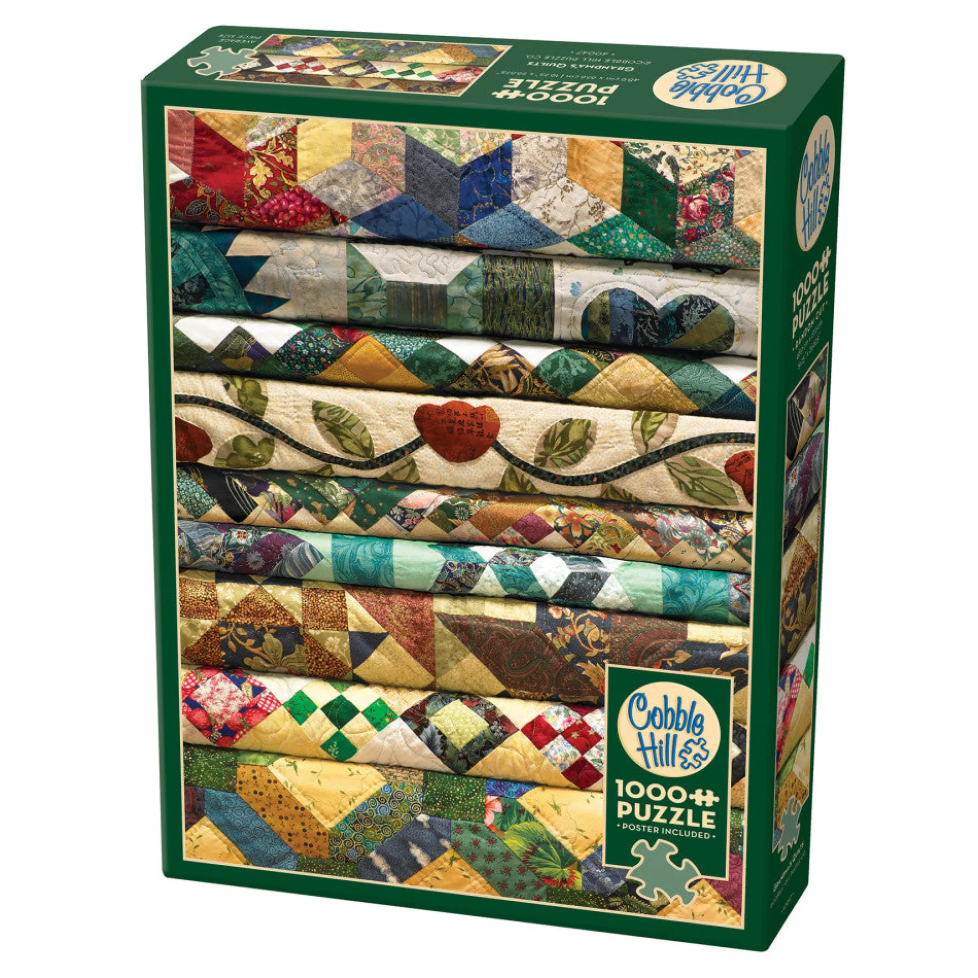 Cobble Hill 1000 Piece Puzzle: Grandma's Quilts - Eco-Friendly Jigsaw with Poster