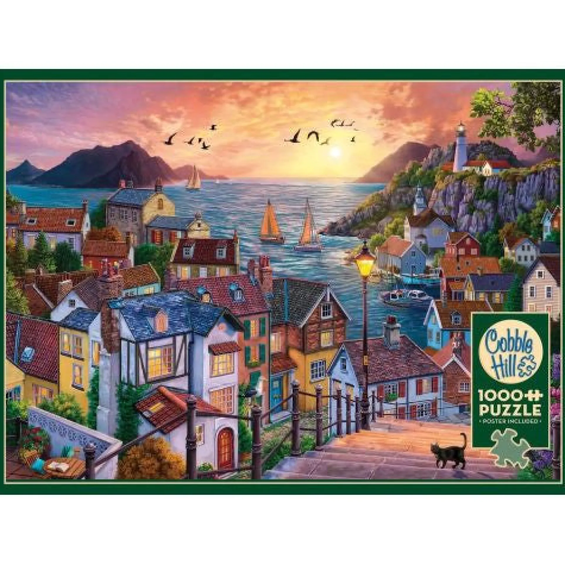 Cobble Hill Coastal Town Sunset Jigsaw Puzzle - 1000 pc