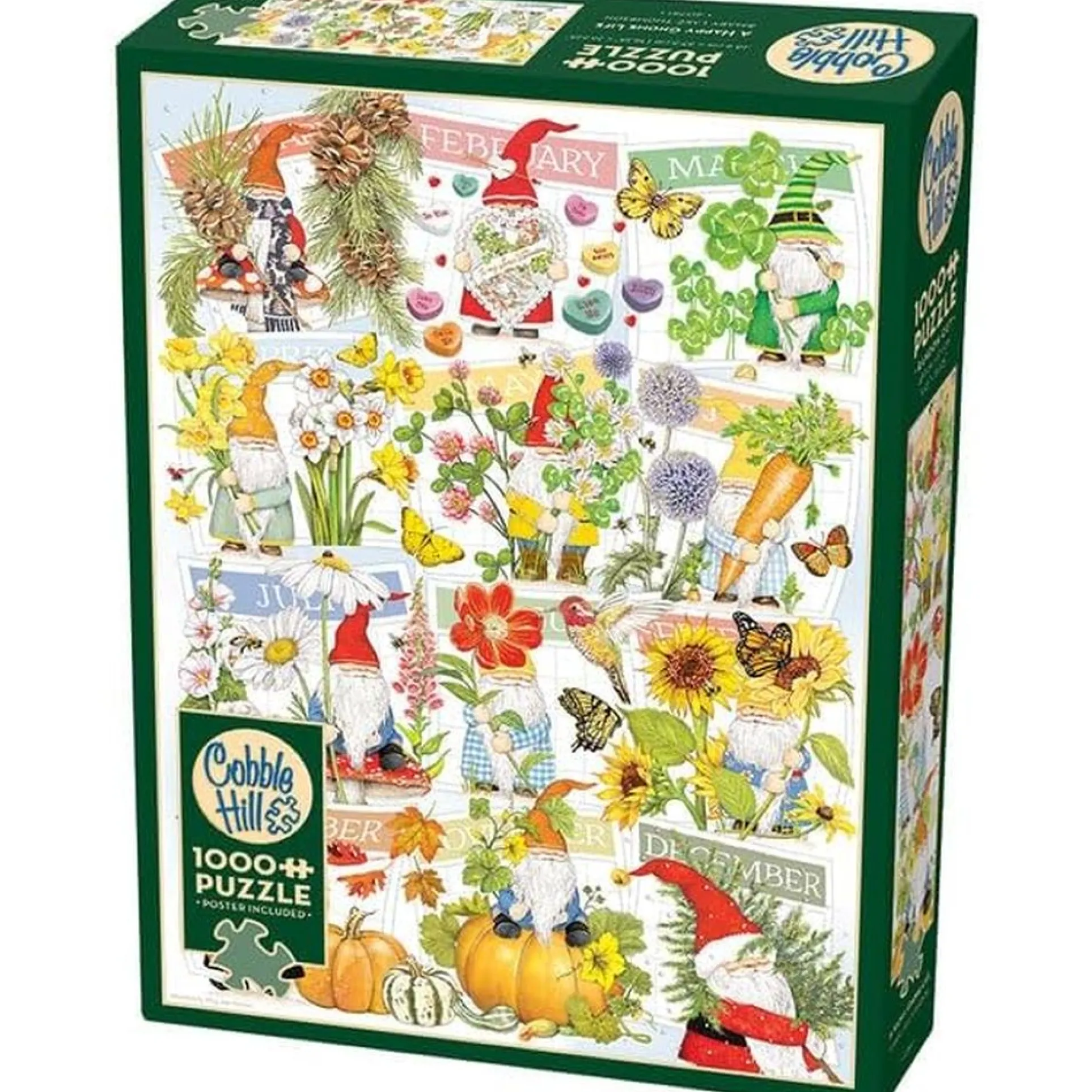 Cobble Hill Happy Gnome Life Calendar Collage Jigsaw Puzzle - 1000 pc