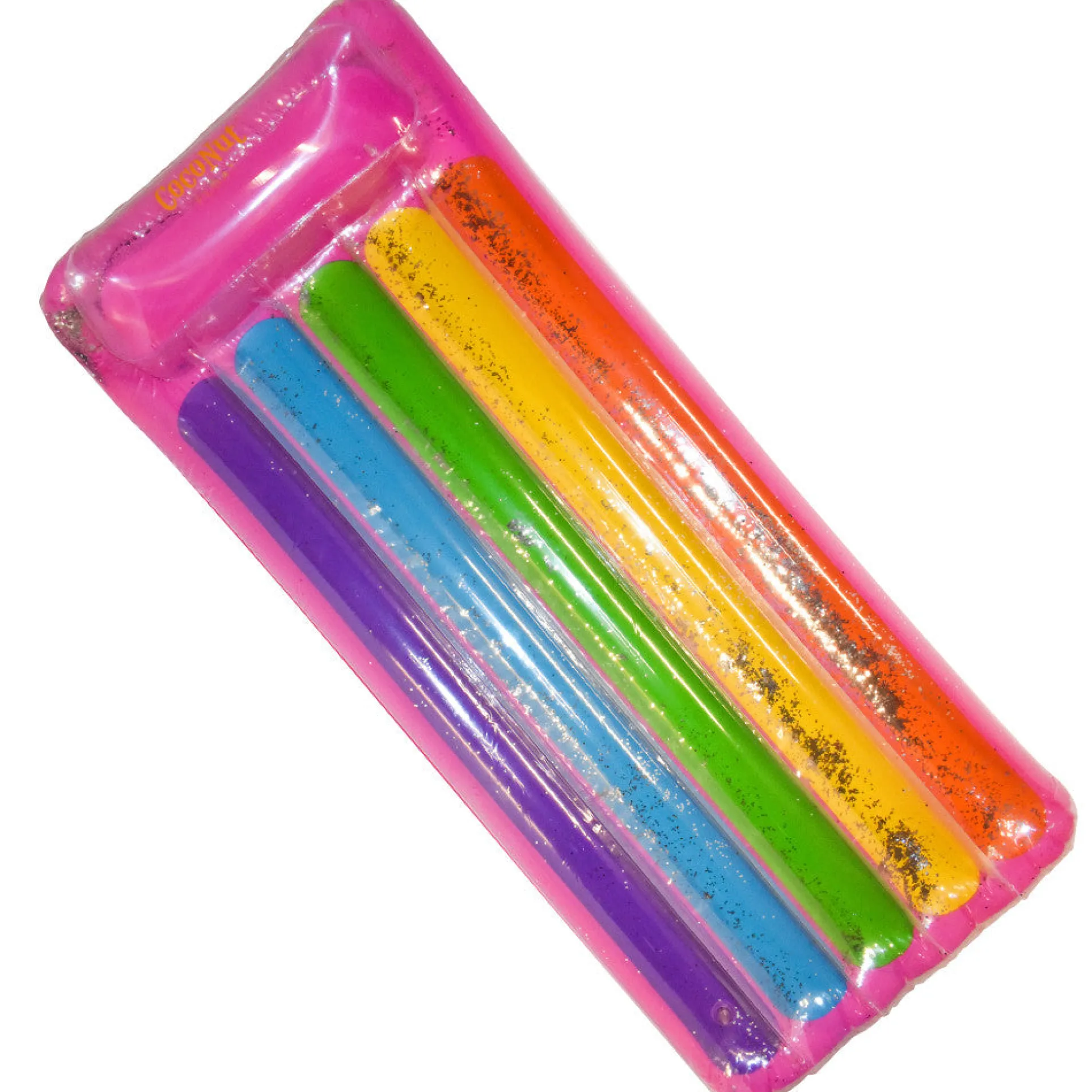 CocoNut Float Glitter Rainbow Pool Lounge - 68" x 28" Inflatable Water Raft