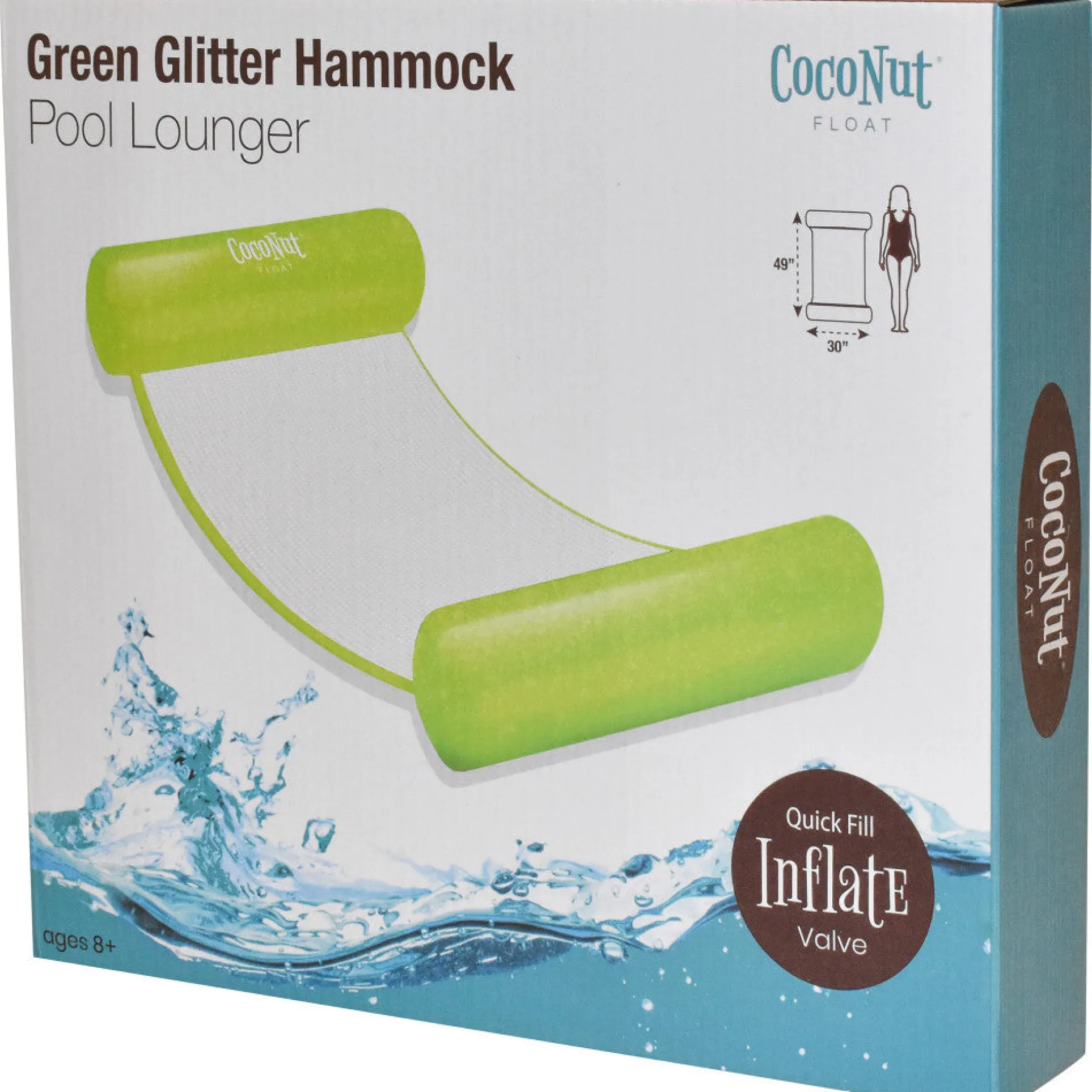 CocoNut Float Green Glitter Hammock Pool Lounger - 49" x 30" Inflatable Relaxation Chair