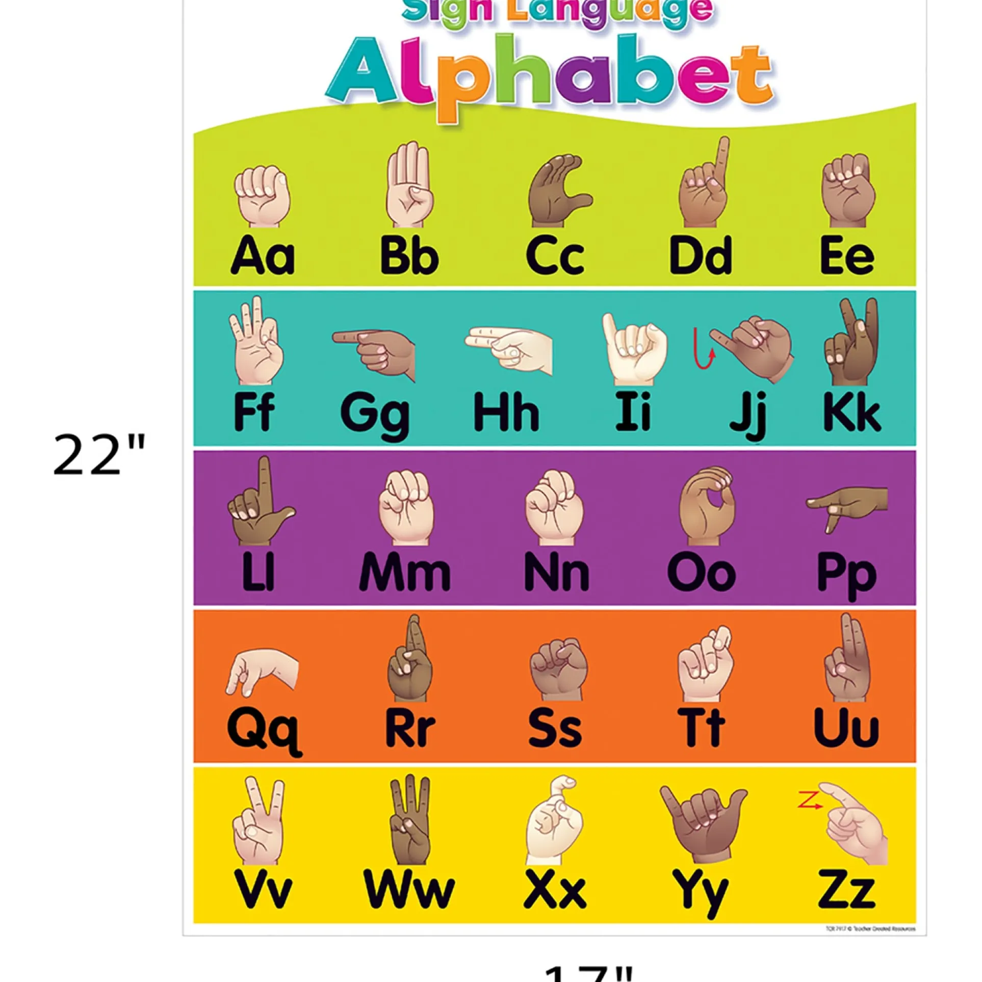 Colorful Sign Language Alphabet Learning Charts by Teacher Created Resources, 17" x 22", Pack of 6