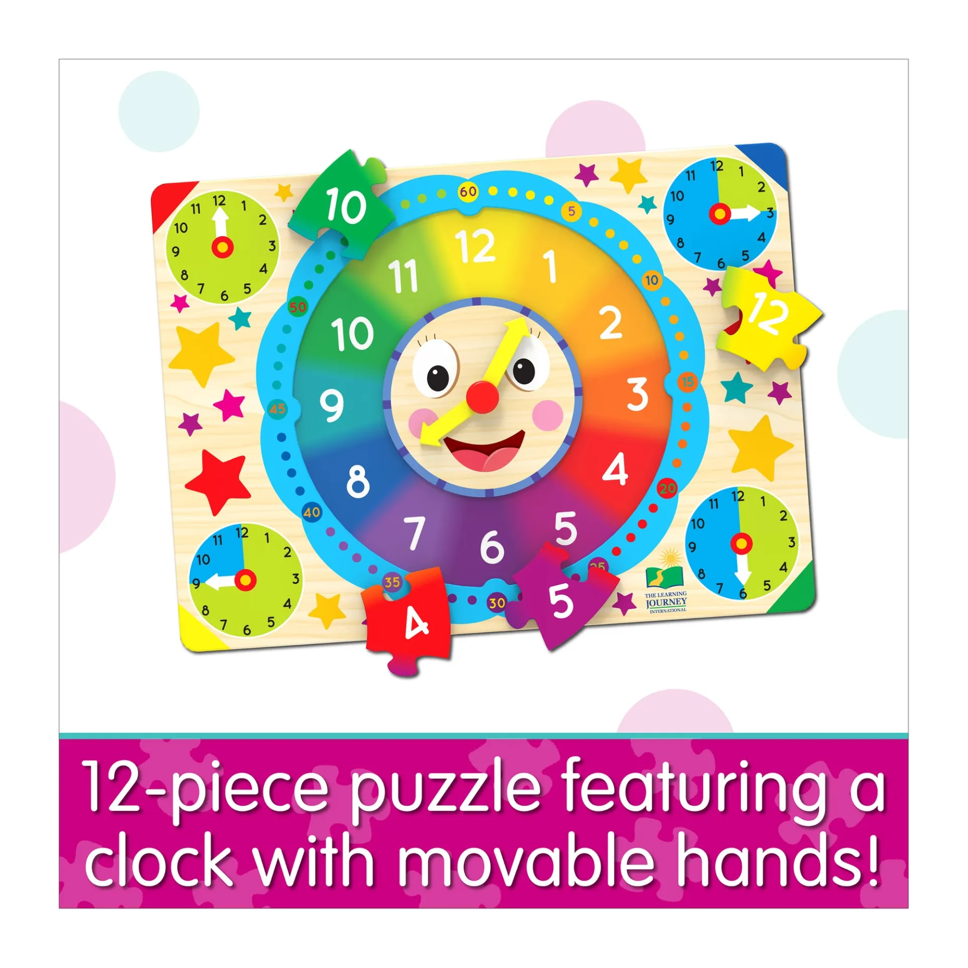 Colorful Time-Telling Lift & Learn Clock Puzzle - 12 pc