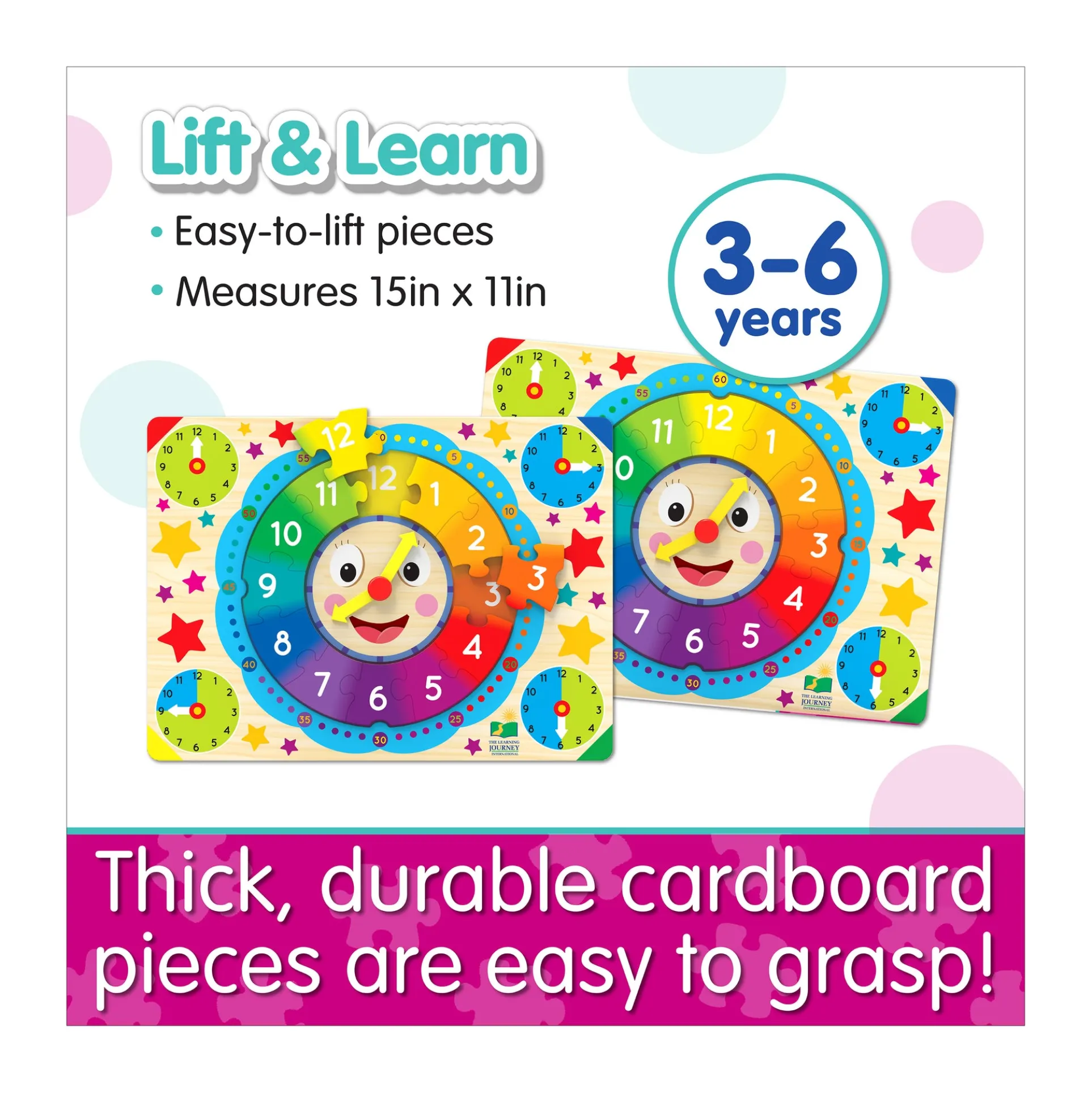Colorful Time-Telling Lift & Learn Clock Puzzle - 12 pc