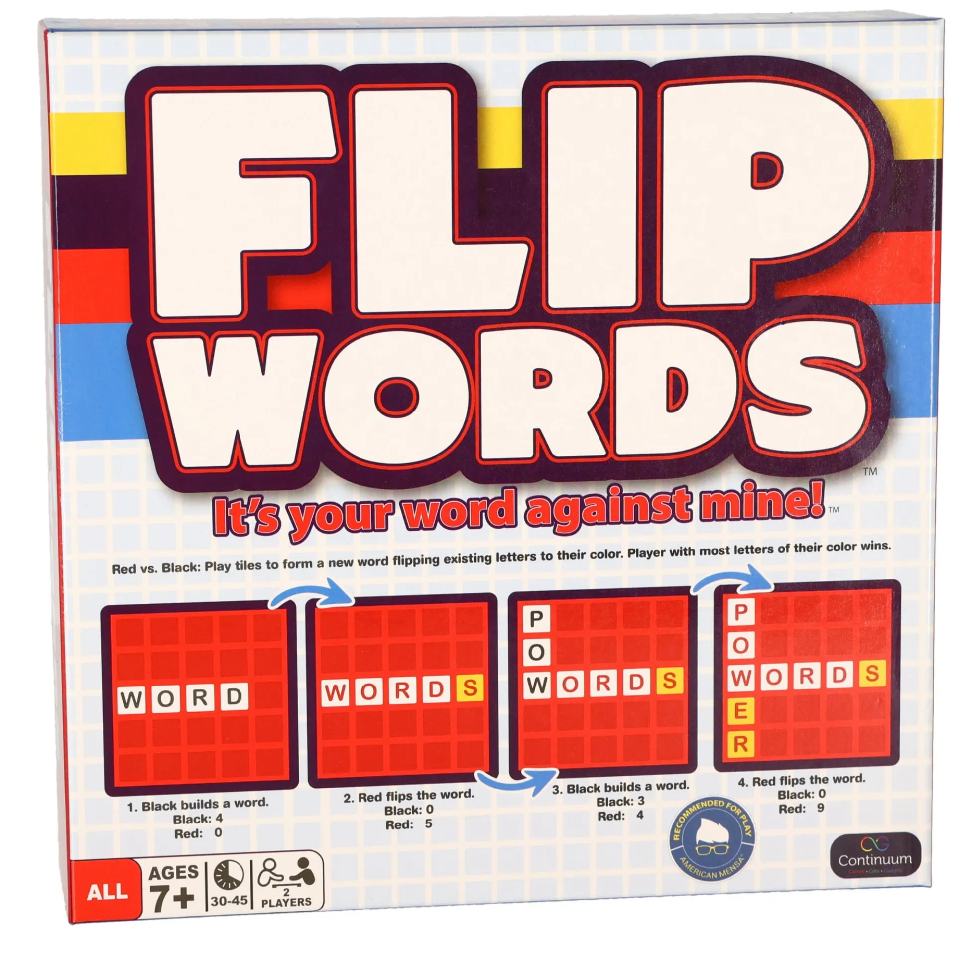 Continuum Games Flip Words Red vs Black Duel Board Game