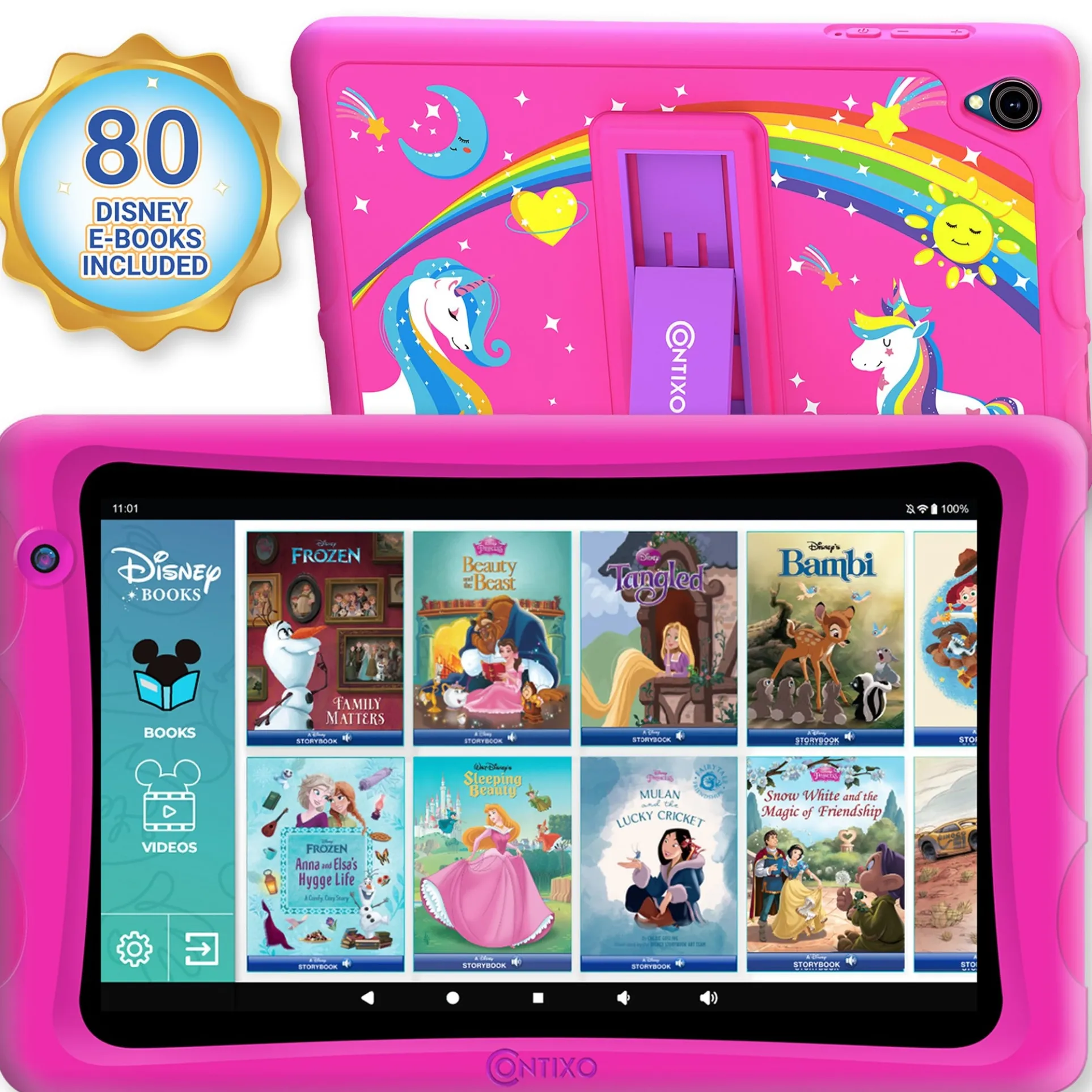 Contixo K80 8-Inch Kids Tablet with 80 Disney eBooks - 2GB RAM, 64GB Storage - Pink
