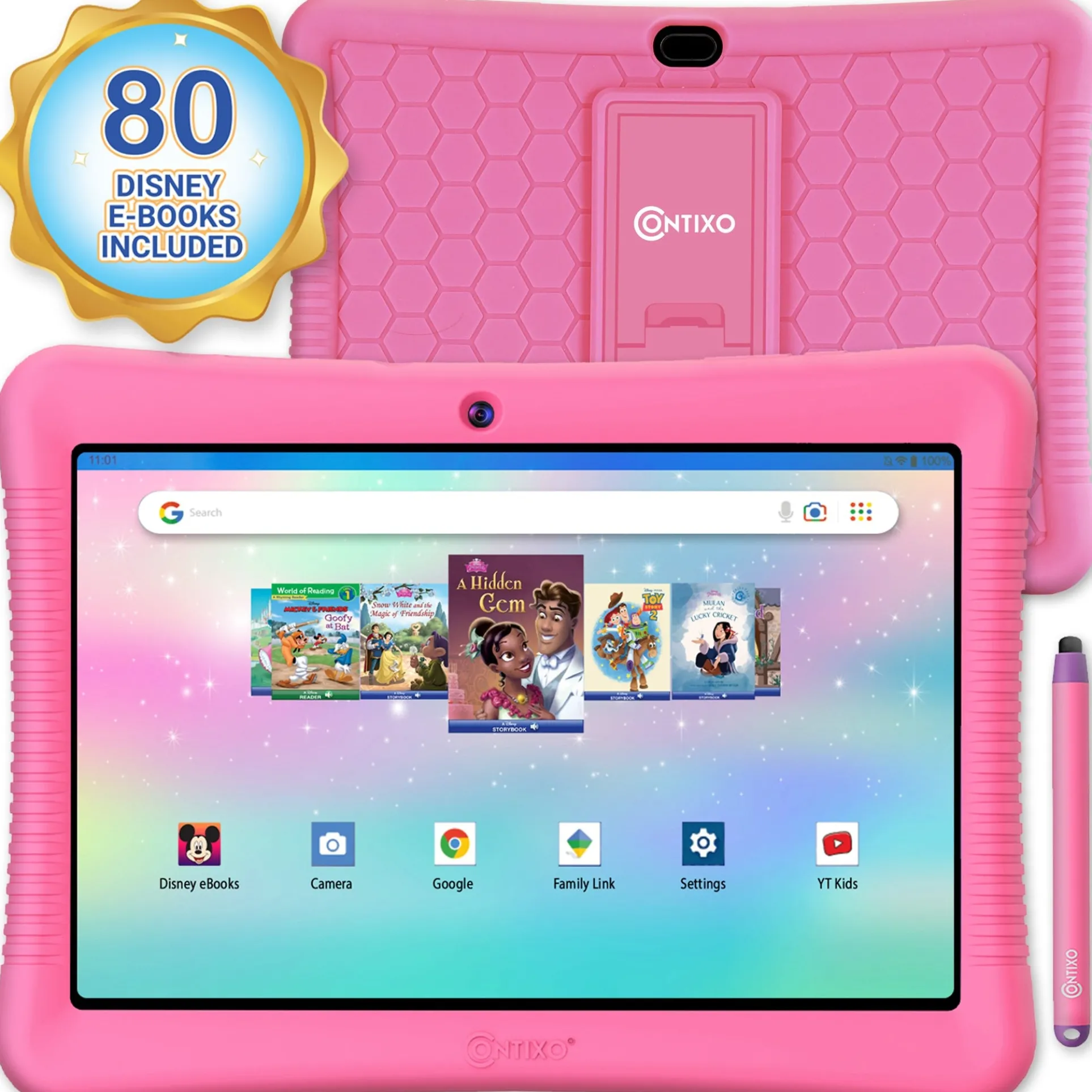 Contixo K102 Kids 10-Inch 64GB HD Tablet with Disney E-Books - Pink