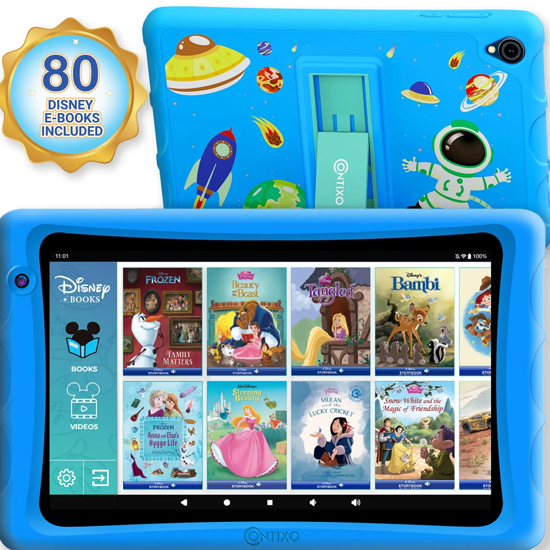 Contixo K81 Kids 8-Inch Tablet with 80 Disney eBooks - 4GB RAM, 64GB Storage - Blue