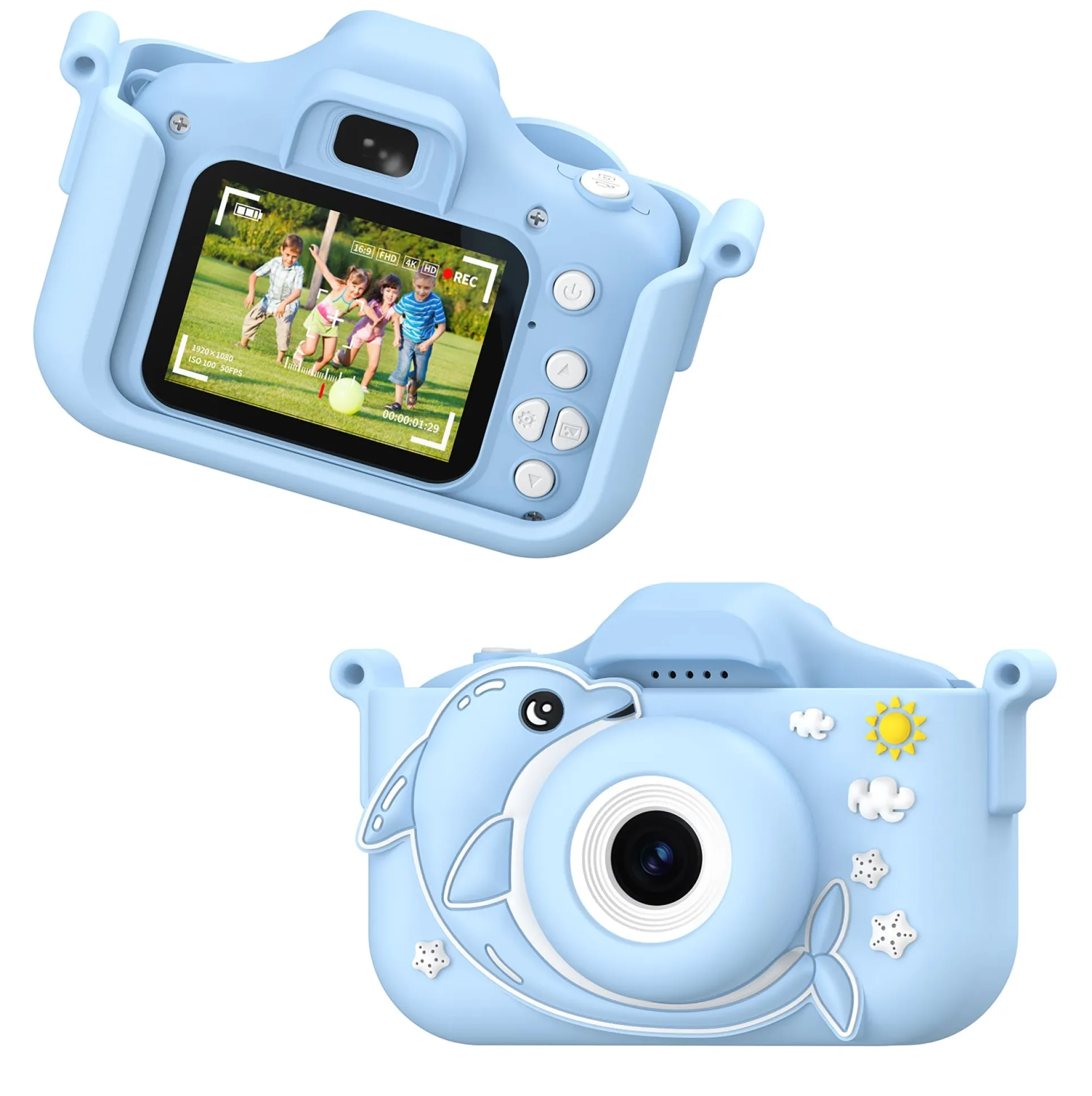 Contixo KC3 Kids Digital Camera with Silicone Cover & 2 inch IPS screen - Blue Dolphin