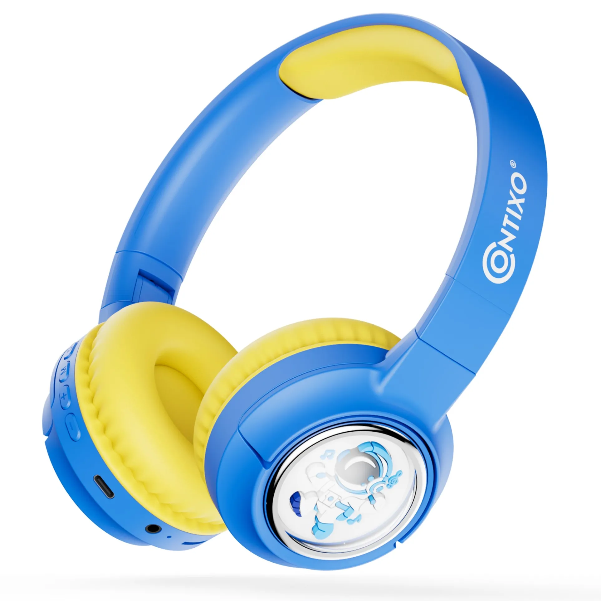 Contixo Kids Bluetooth Headphones - Safe Volume, LED Lights & Mic, Blue