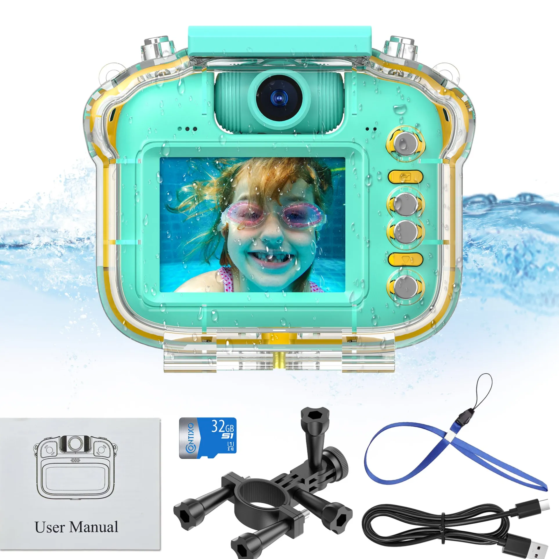 Contixo Kids Waterproof HD Camera - 1080p, 5x Zoom, Playful Games, Green
