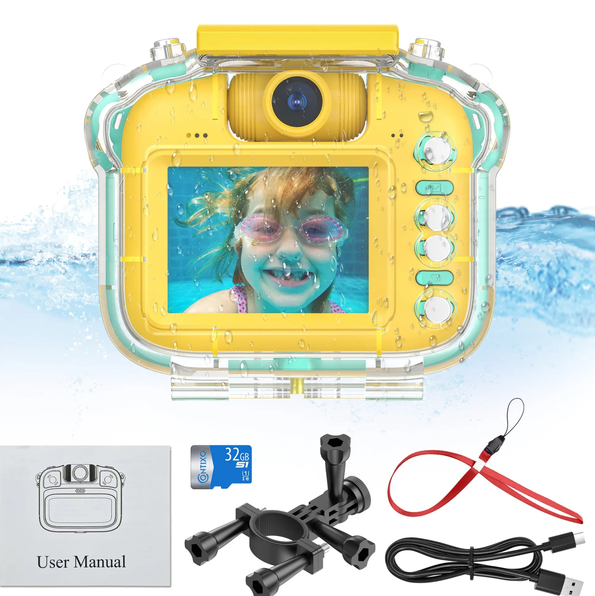 Contixo Kids Waterproof Adventure Camera - 1080p HD, Yellow