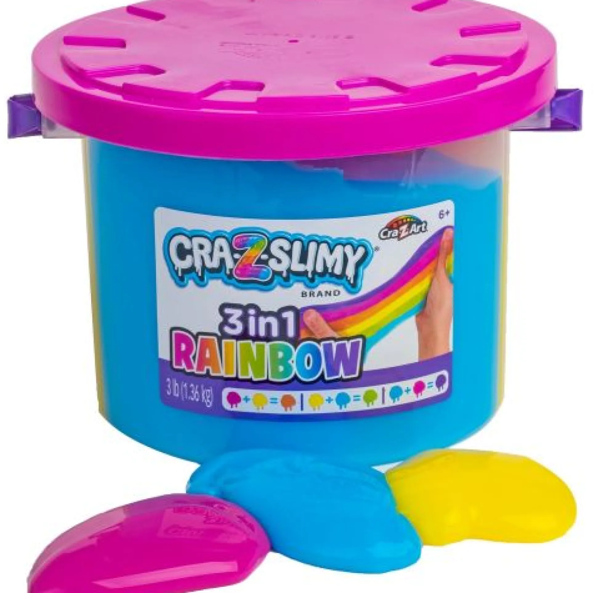 Cra Z Slimy Tri-Color Rainbow Slime Bucket - 3lb of Pink, Yellow & Blue