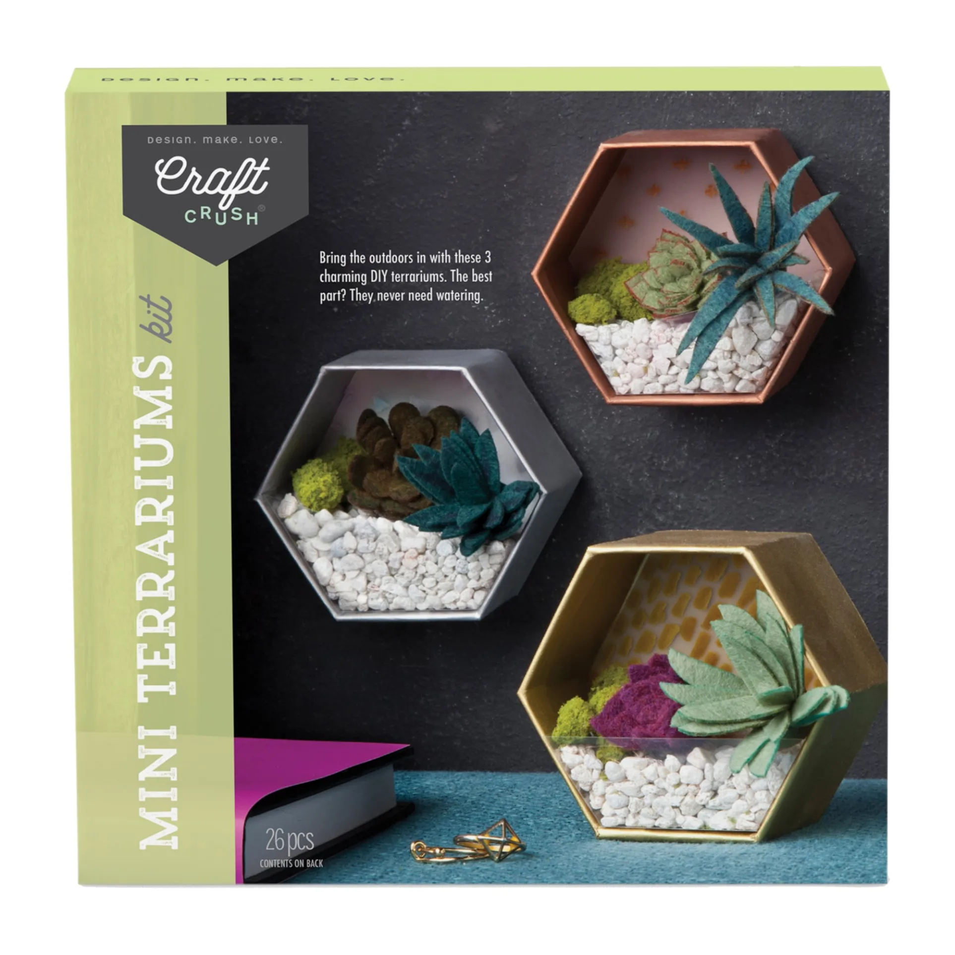 Craft Crush Mini Terrariums Kit - Create Felt Succulent Displays