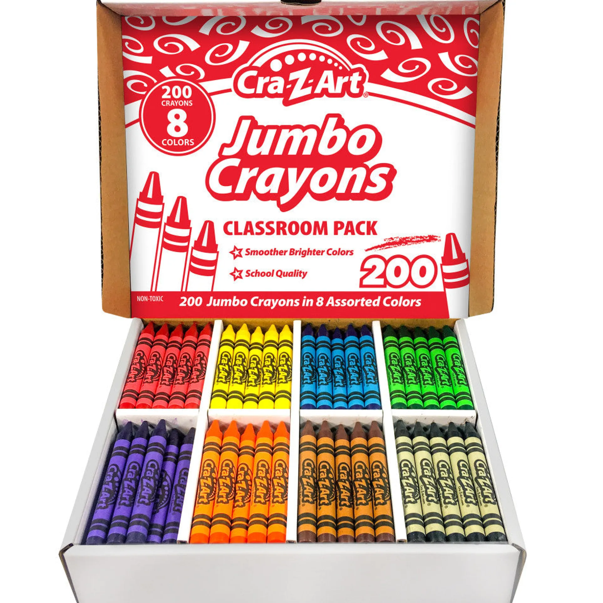 Cra-Z-Art Classroom Pack: Jumbo Crayons - 200 Pieces, 8 Bright Colors