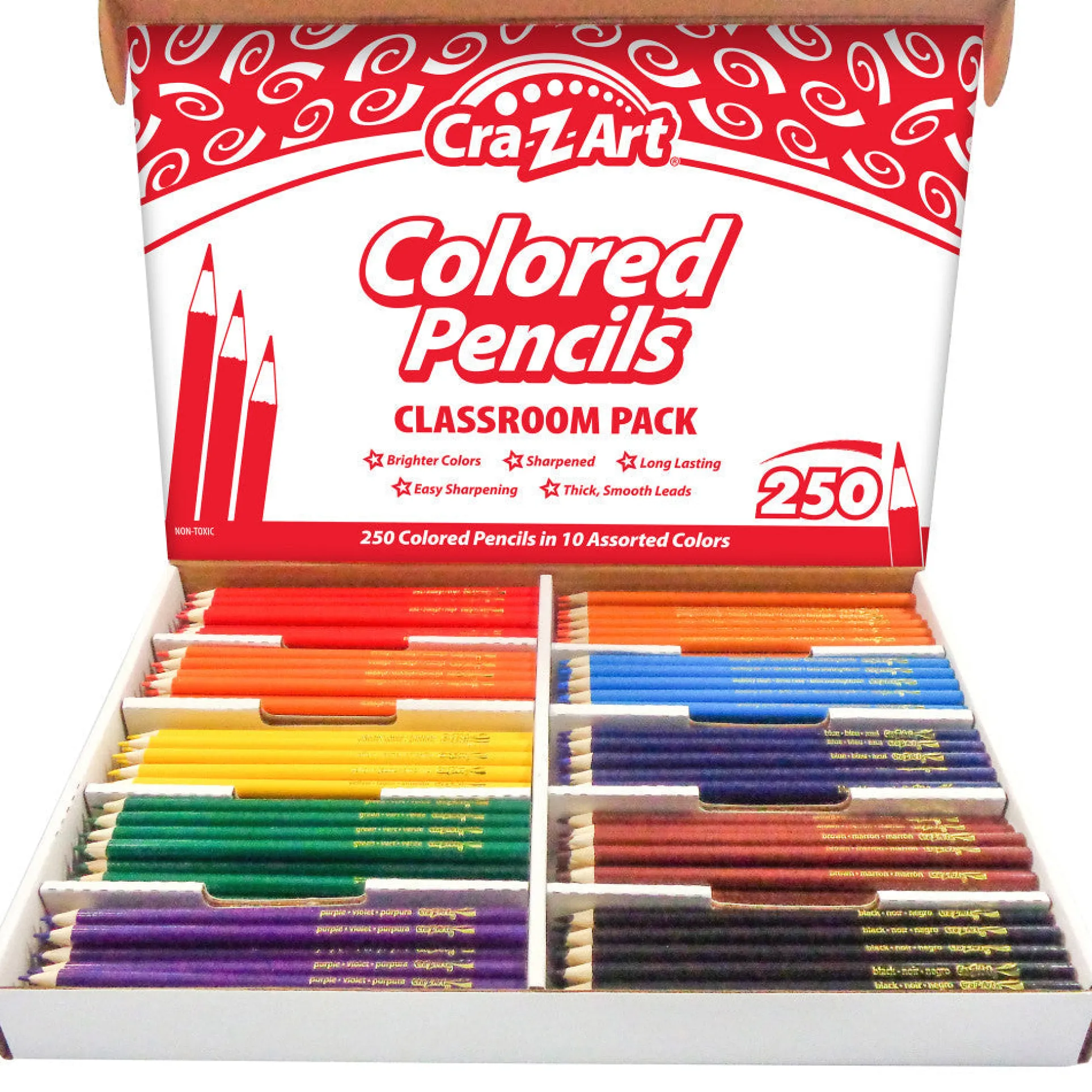 Cra-Z-Art Classroom Colored Pencil Bulk Pack - 250 Pieces in 10 Assorted Colors