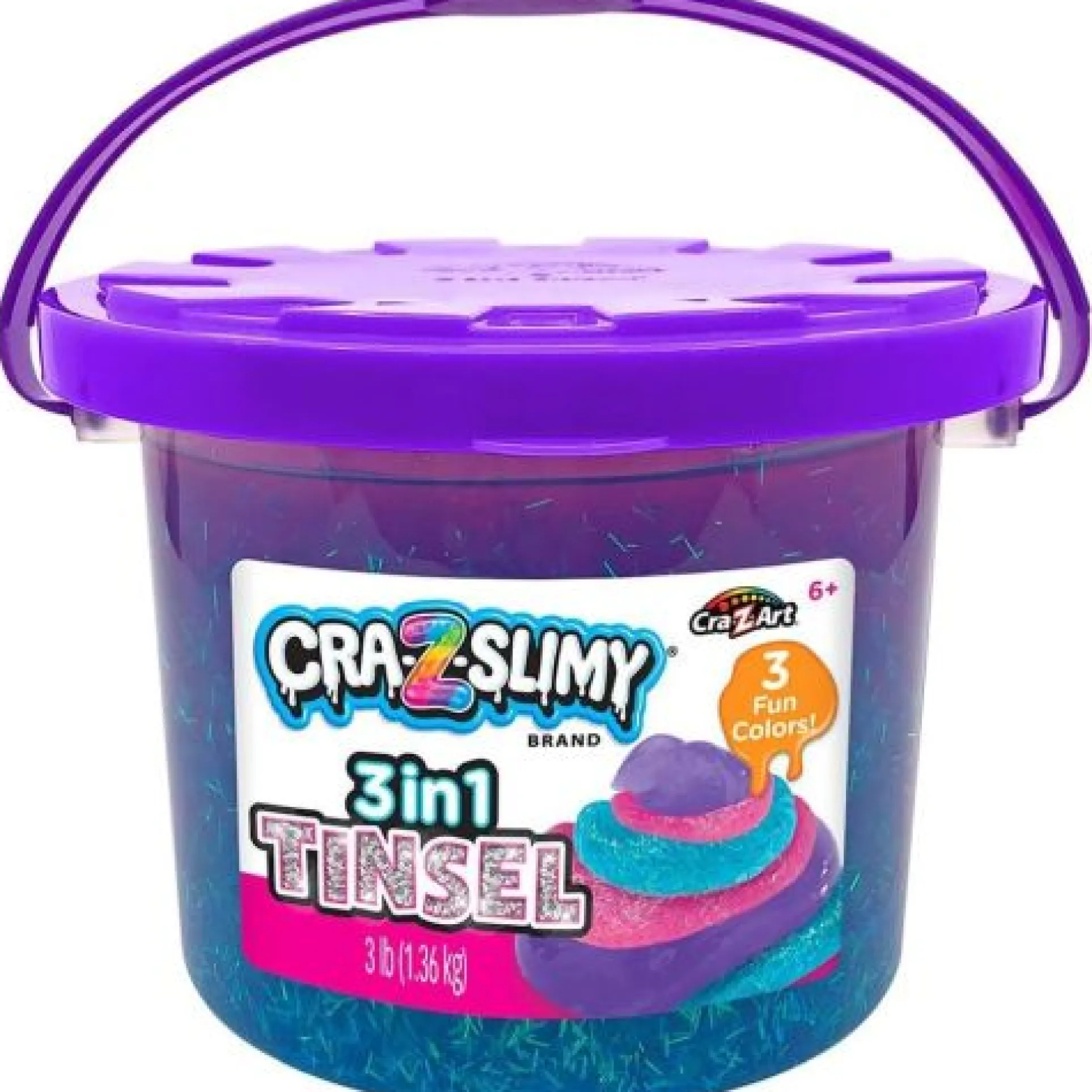 Cra-Z-Slimy Tri-Color Tinsel Bucket - Aqua, Pink, Purple