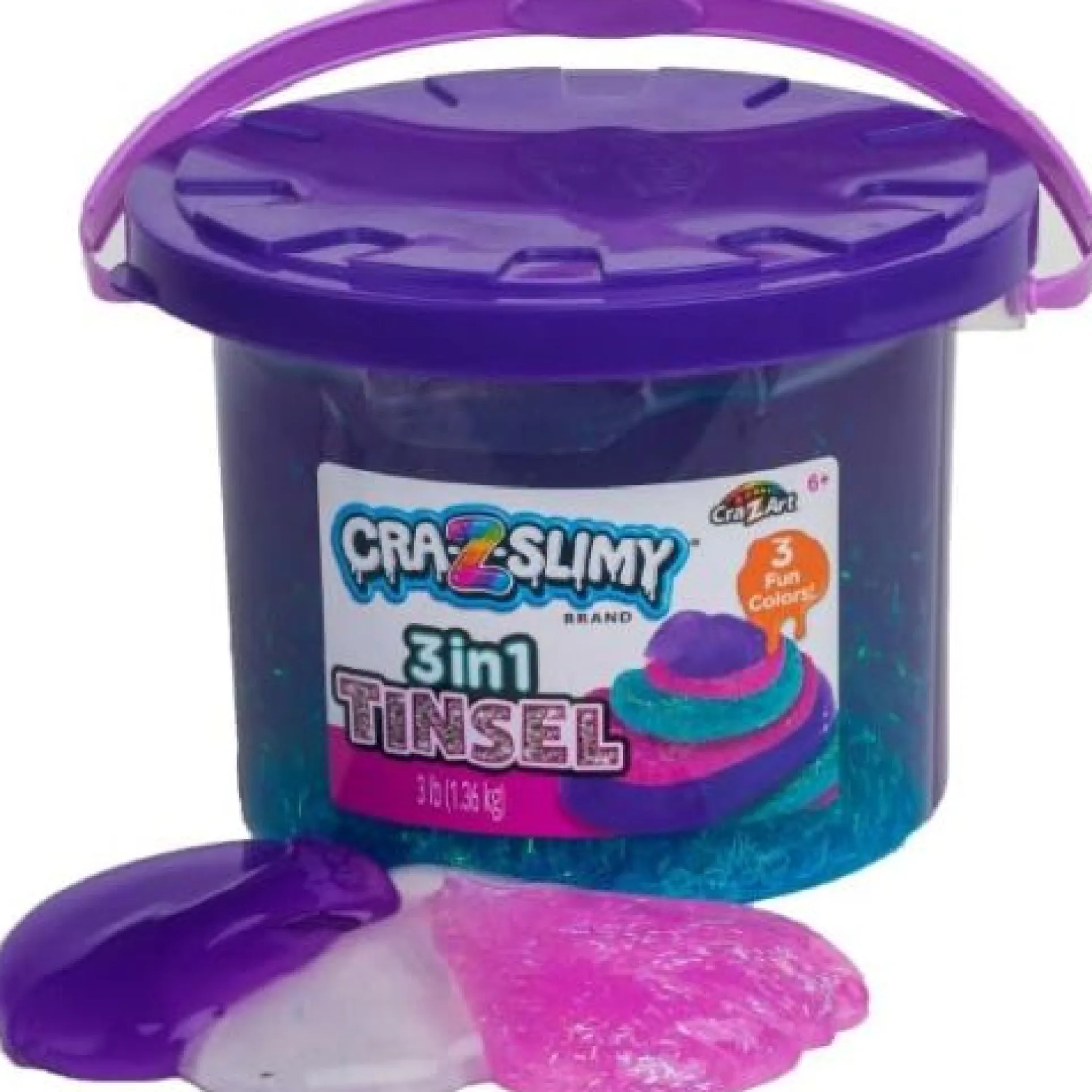 Cra-Z-Slimy Tri-Color Tinsel Bucket - Aqua, Pink, Purple