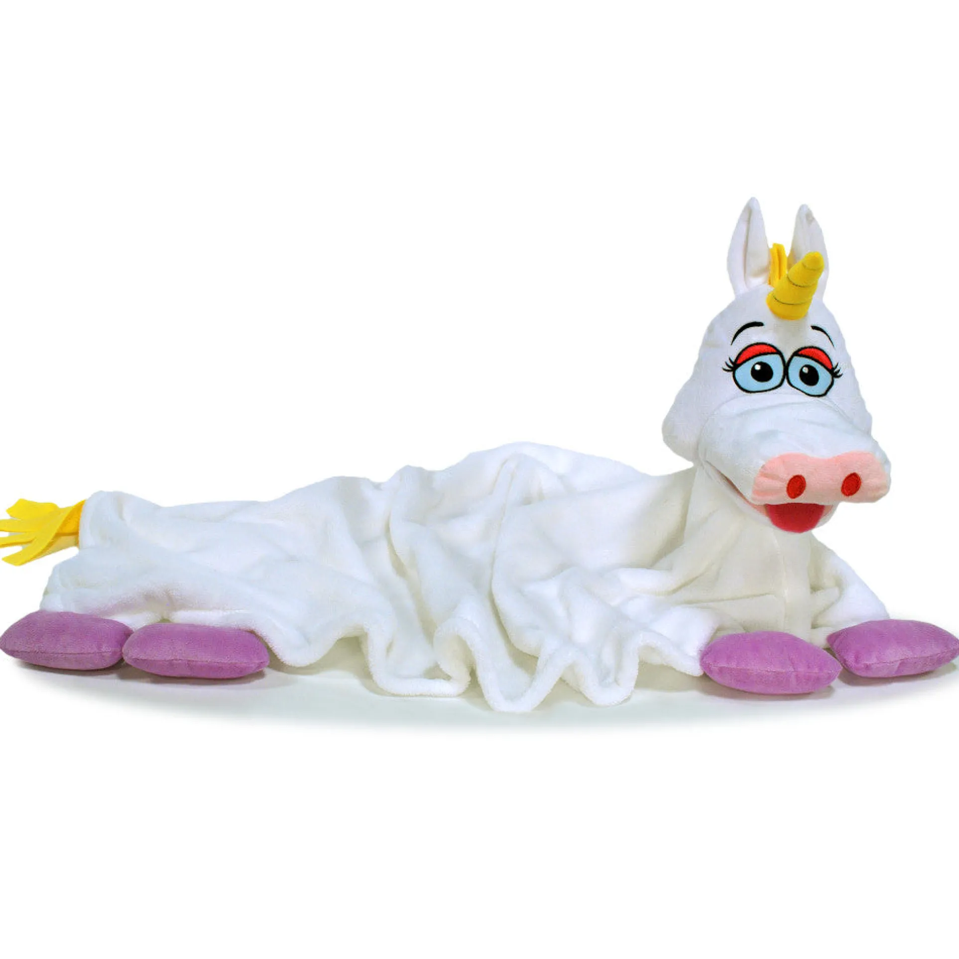 Cuddleuppets Magical Unicorn 2-in-1 Plush Puppet & Blanket - White-Purple