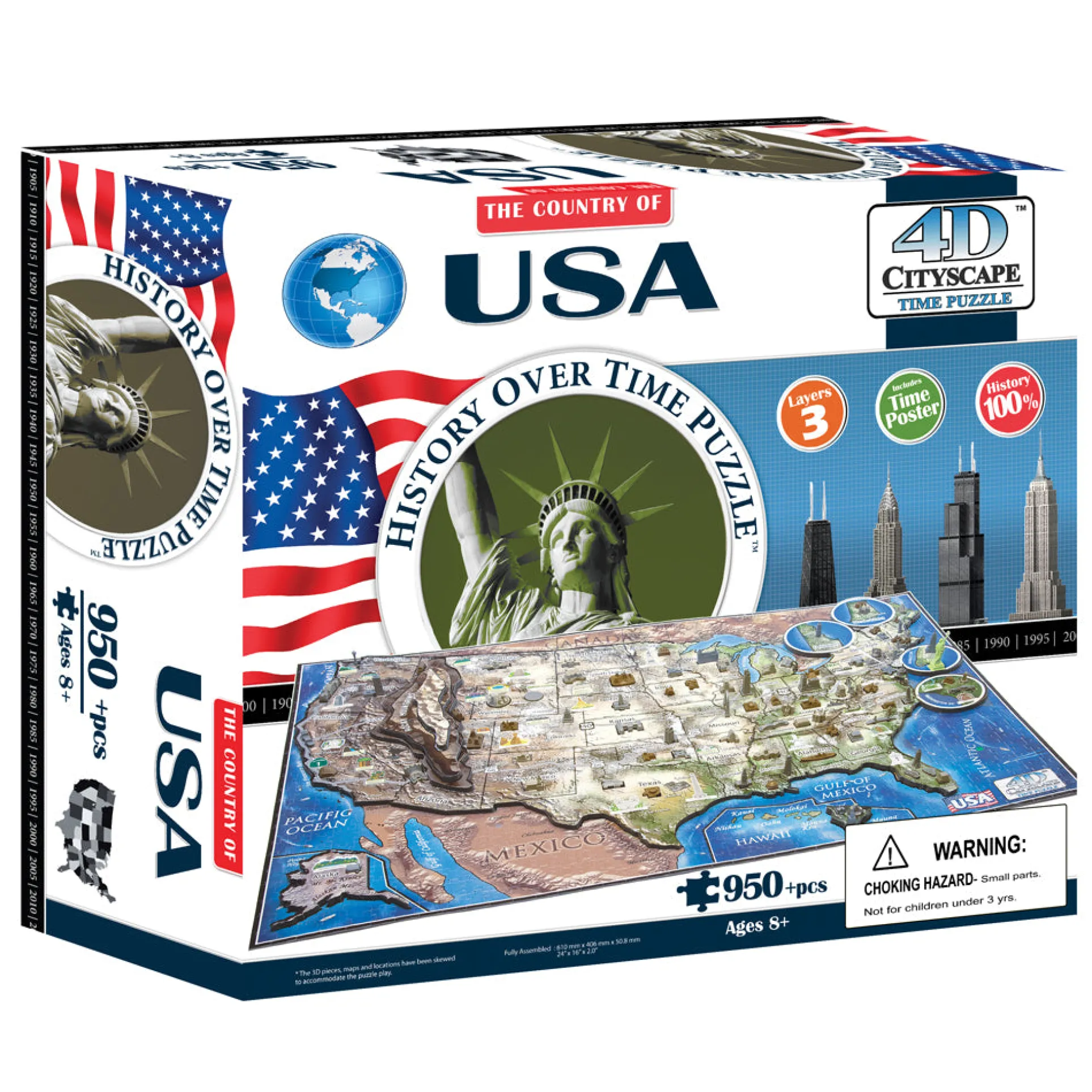 4D Cityscape Time Puzzle - USA History Over Time 950+ pc