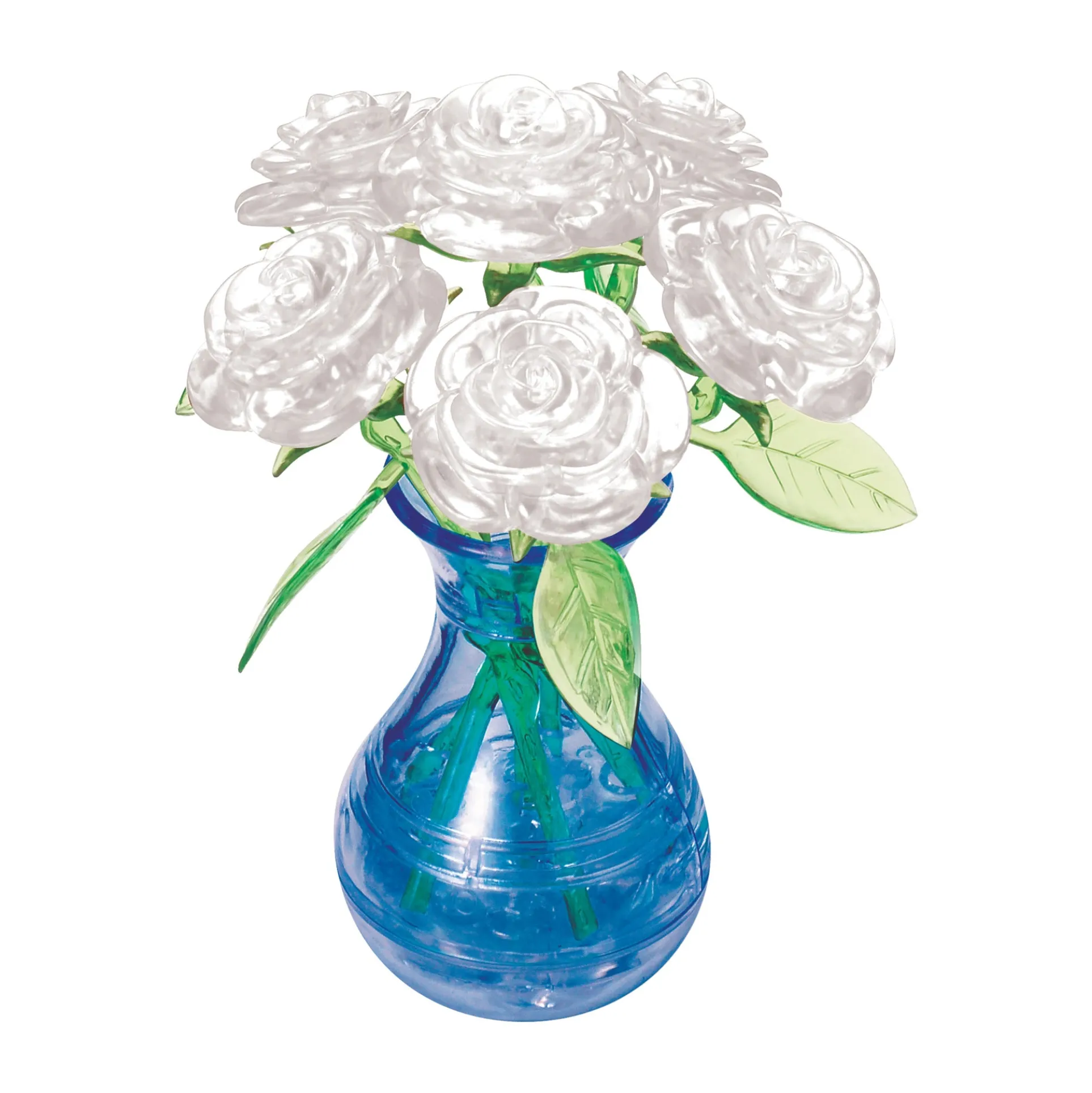 3D Crystal Puzzle - Eloquent White Roses in a Vase, 47 Pieces