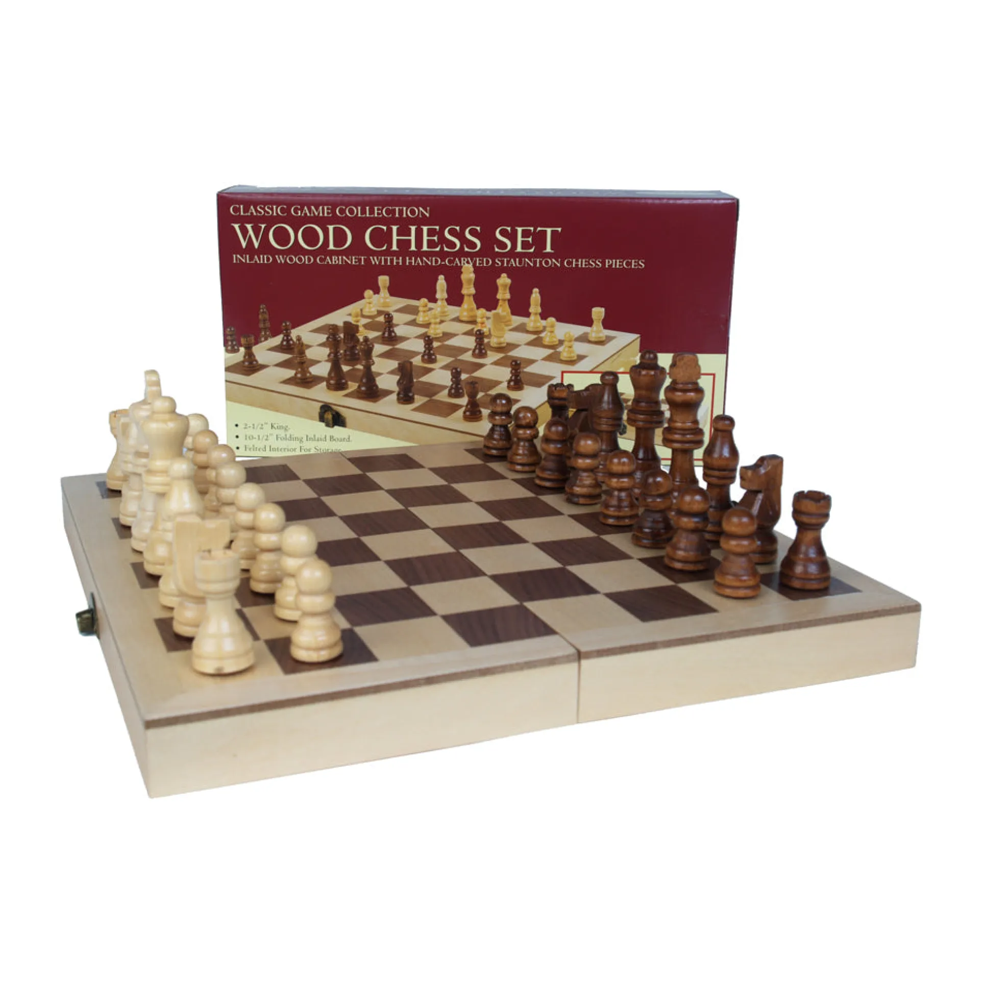Deluxe 10.5-inch Hand-Carved Wood Chess Set with Folding Board