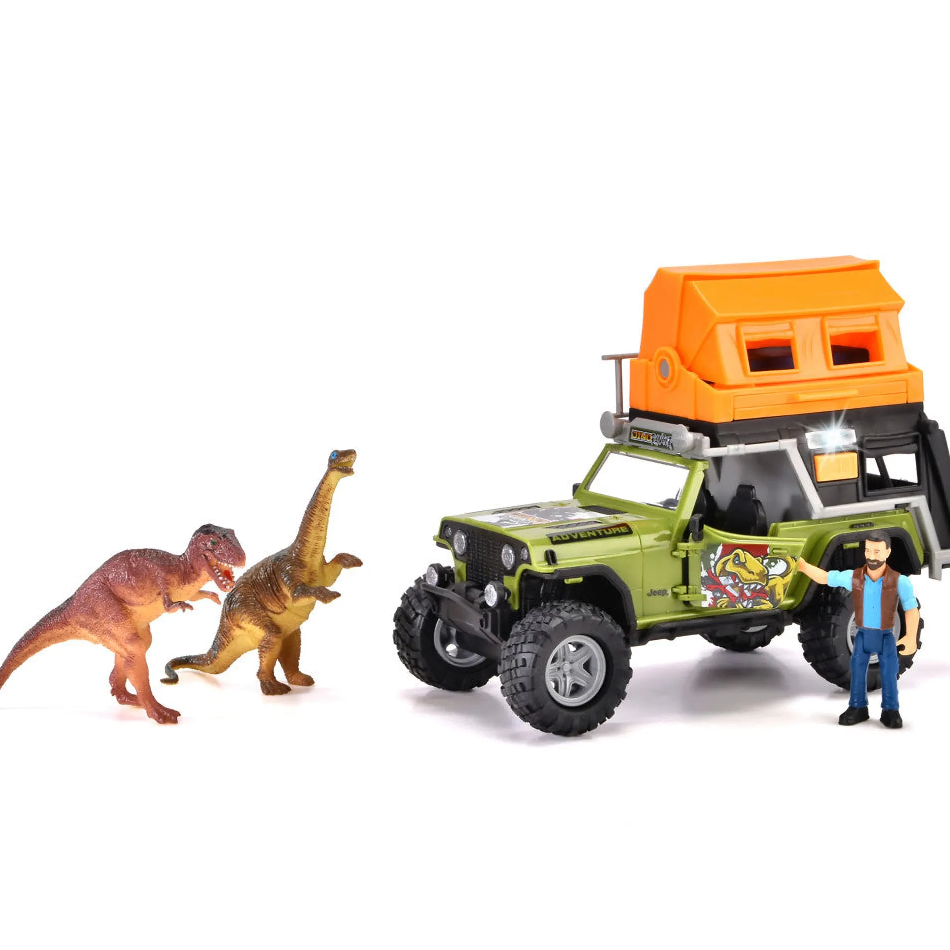 Dickie Toys Jeep Dino Camper Set - Dinosaur Transport Adventure, Green & Orange, Ages 3+