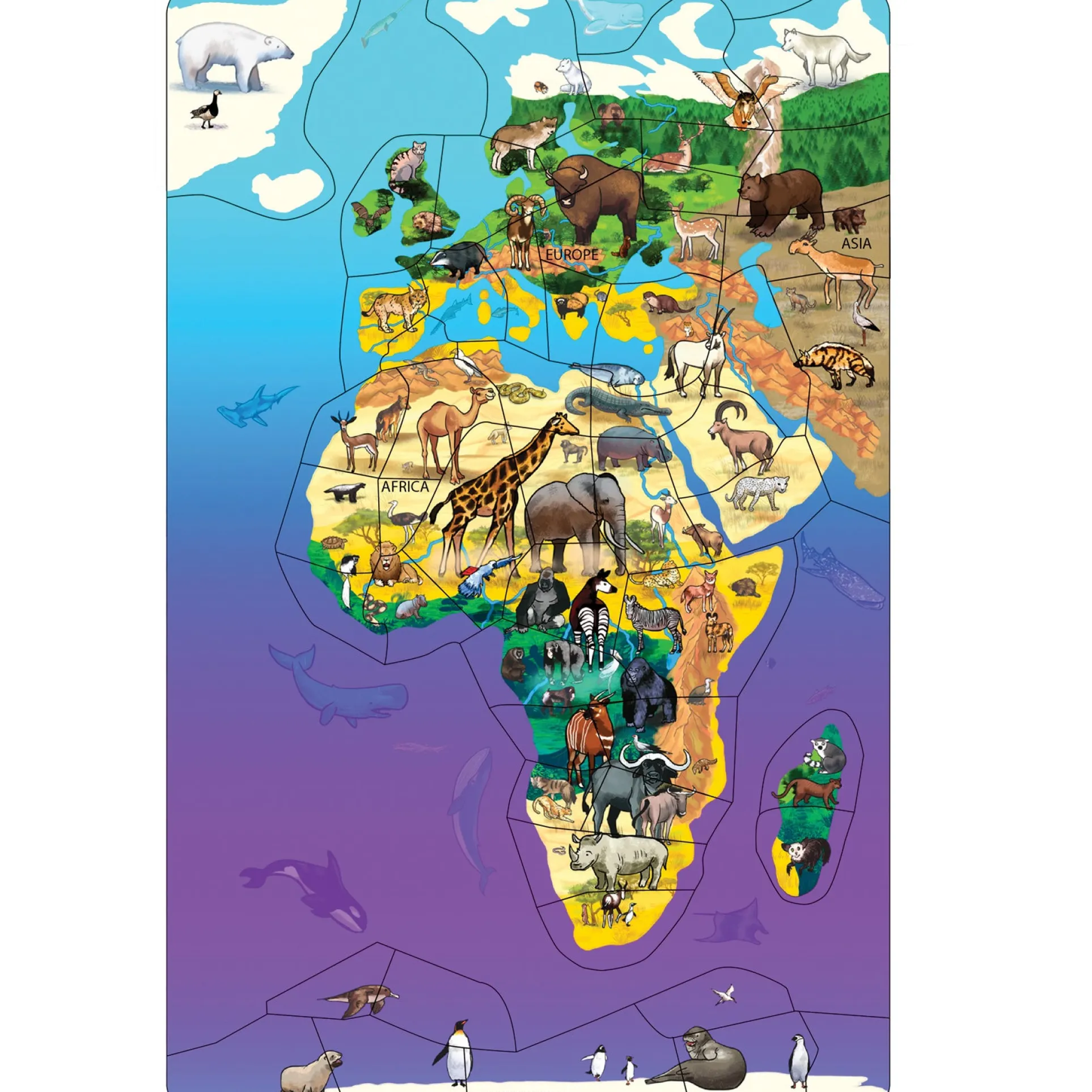 Dowling Magnets Animal Magnetism Magnetic Wildlife Map Puzzle - Eurasia & Africa