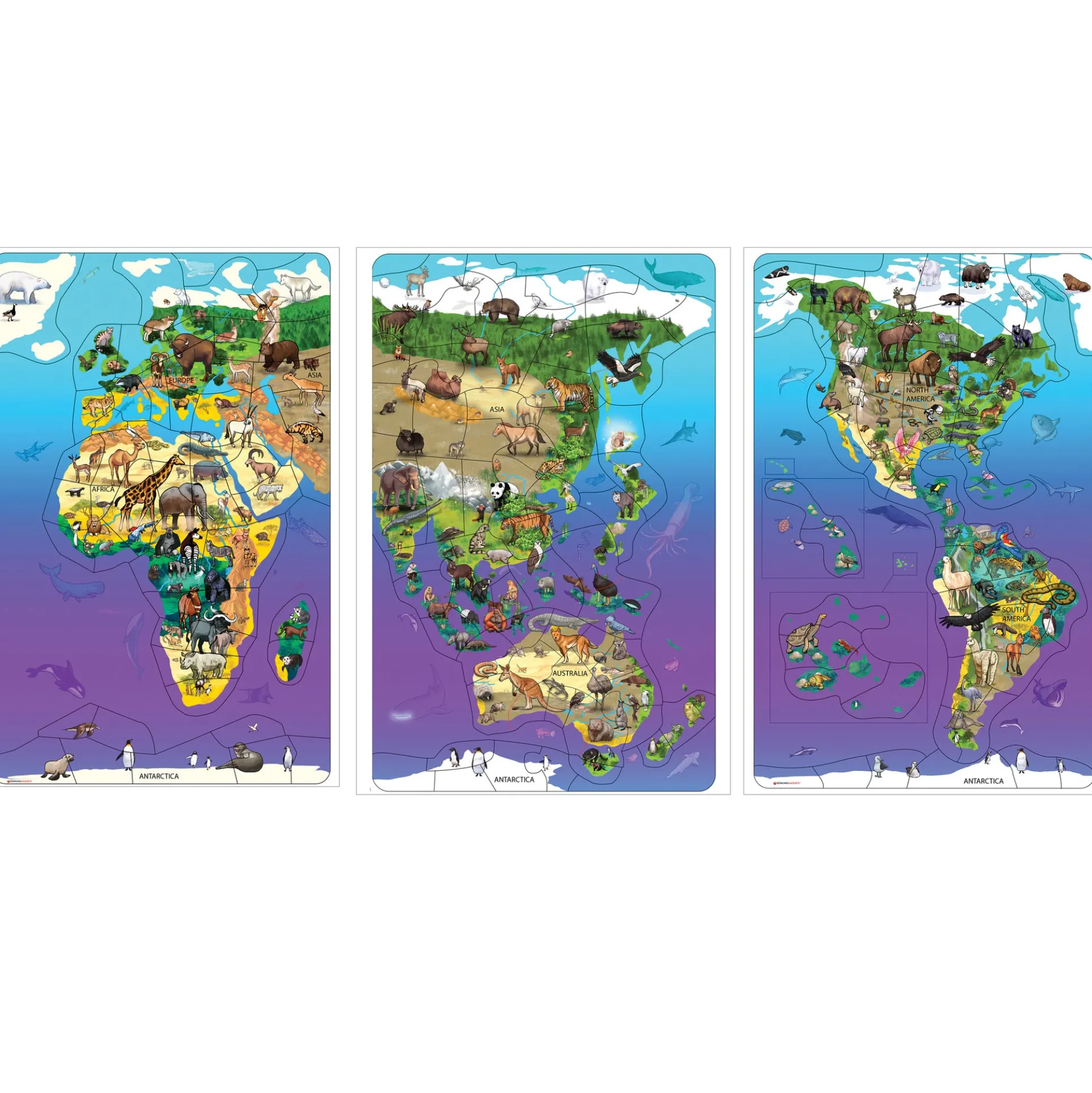 Dowling Magnets Animal Magnetism Magnetic Wildlife Map Puzzle Bundle - Set of 3