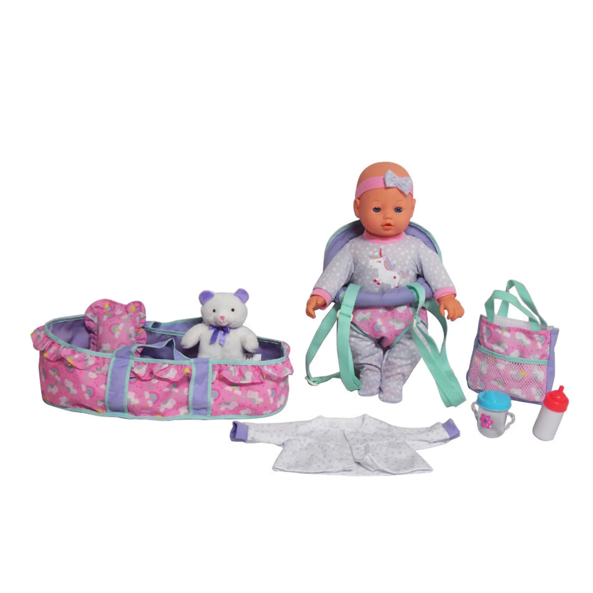 Dream Collection 16" Unicorn-Themed Baby Doll Travel Set - Blue